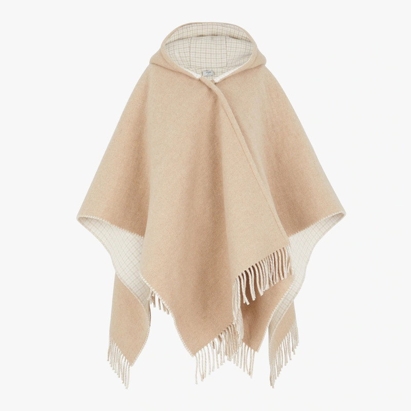Beige wool and cashmere poncho 1