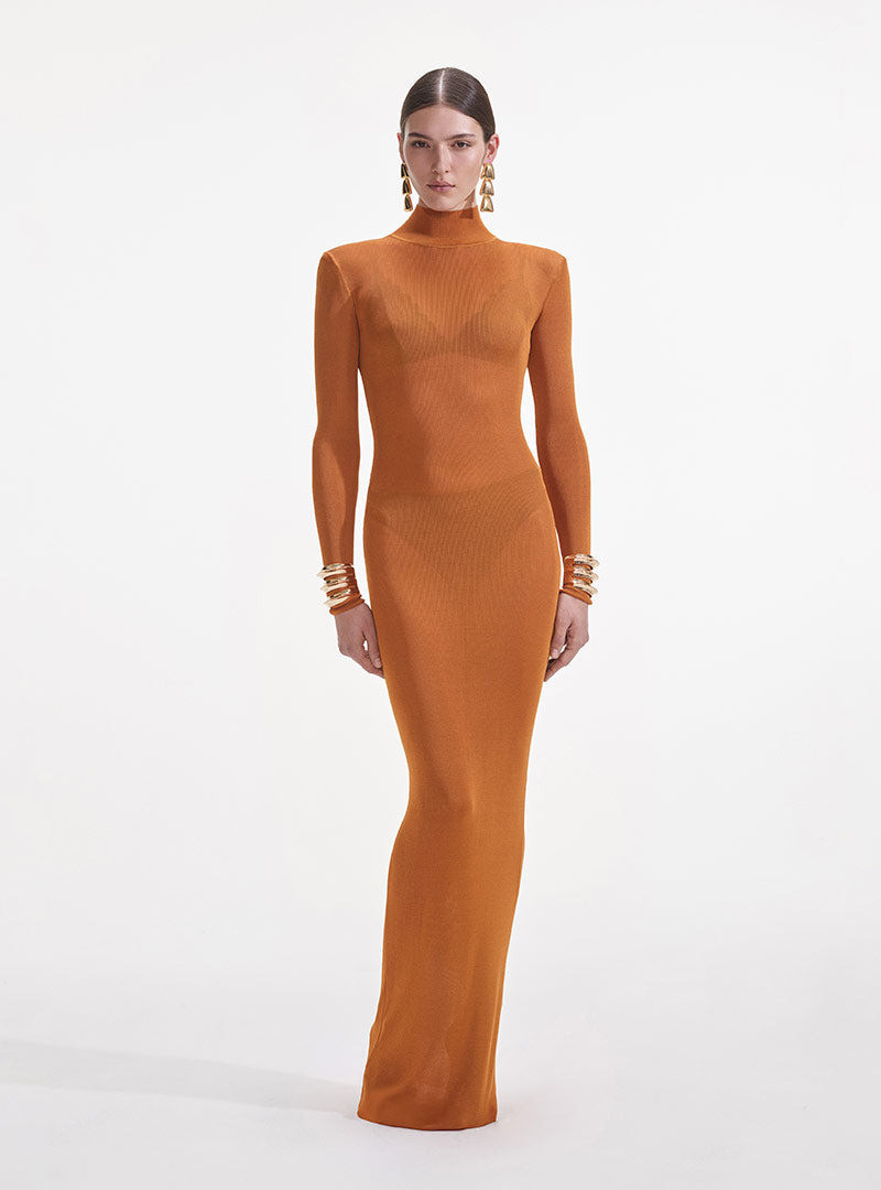 Tan Viscose Knit Maxi Dress - 1