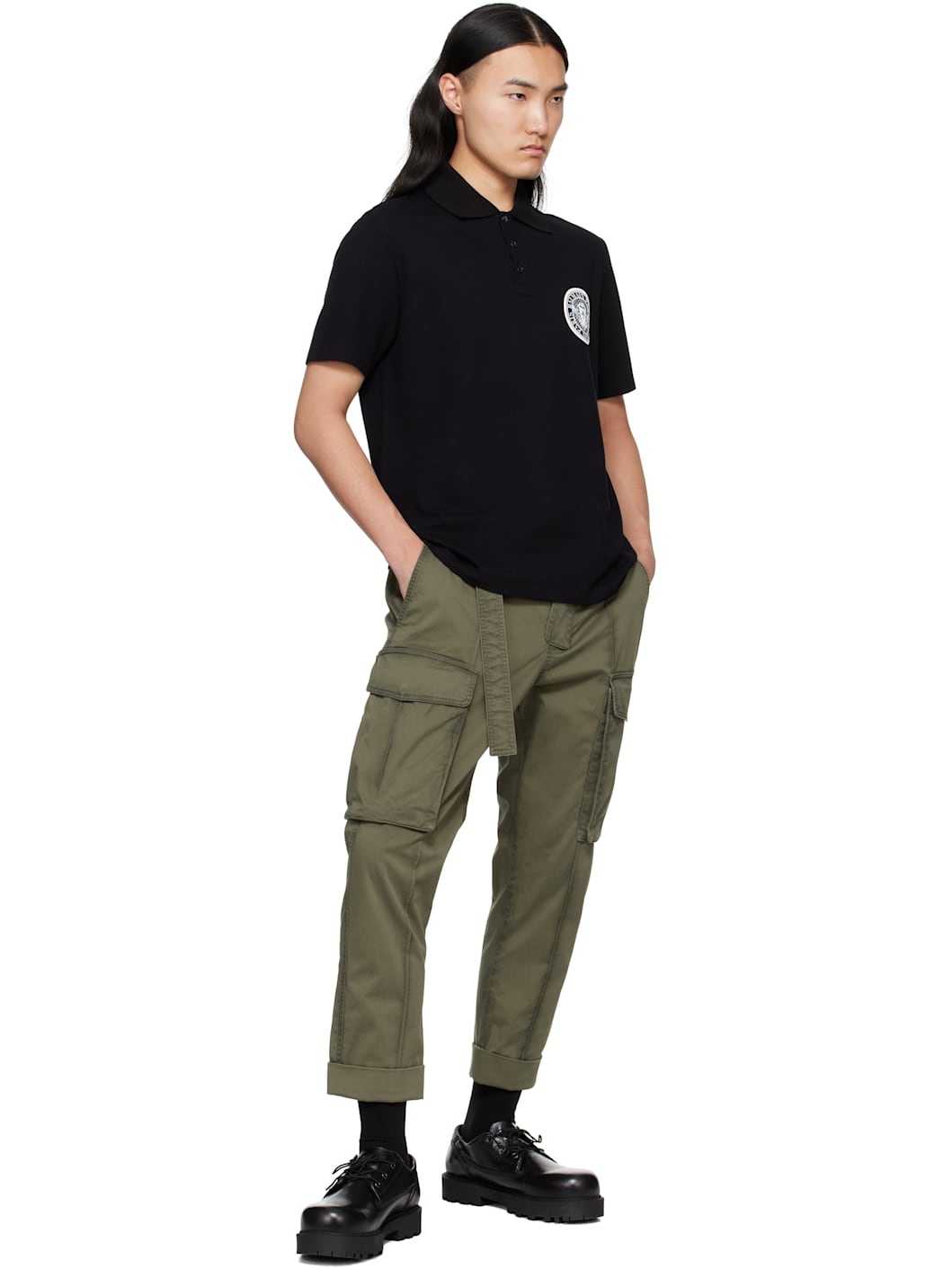 Green Tailored Slouch Cotton Cargo Pants - 4
