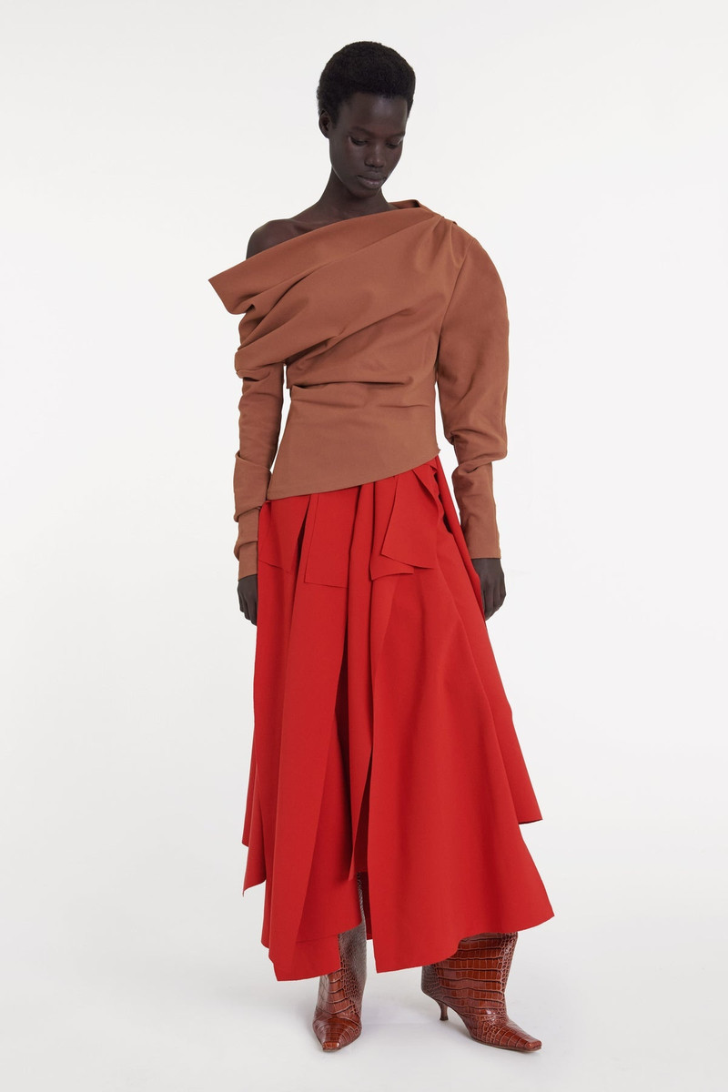 A.W.A.K.E. MODE OFF SHOULDER ASYMMETRIC LONGSLEEVE TOP GINGER outlook