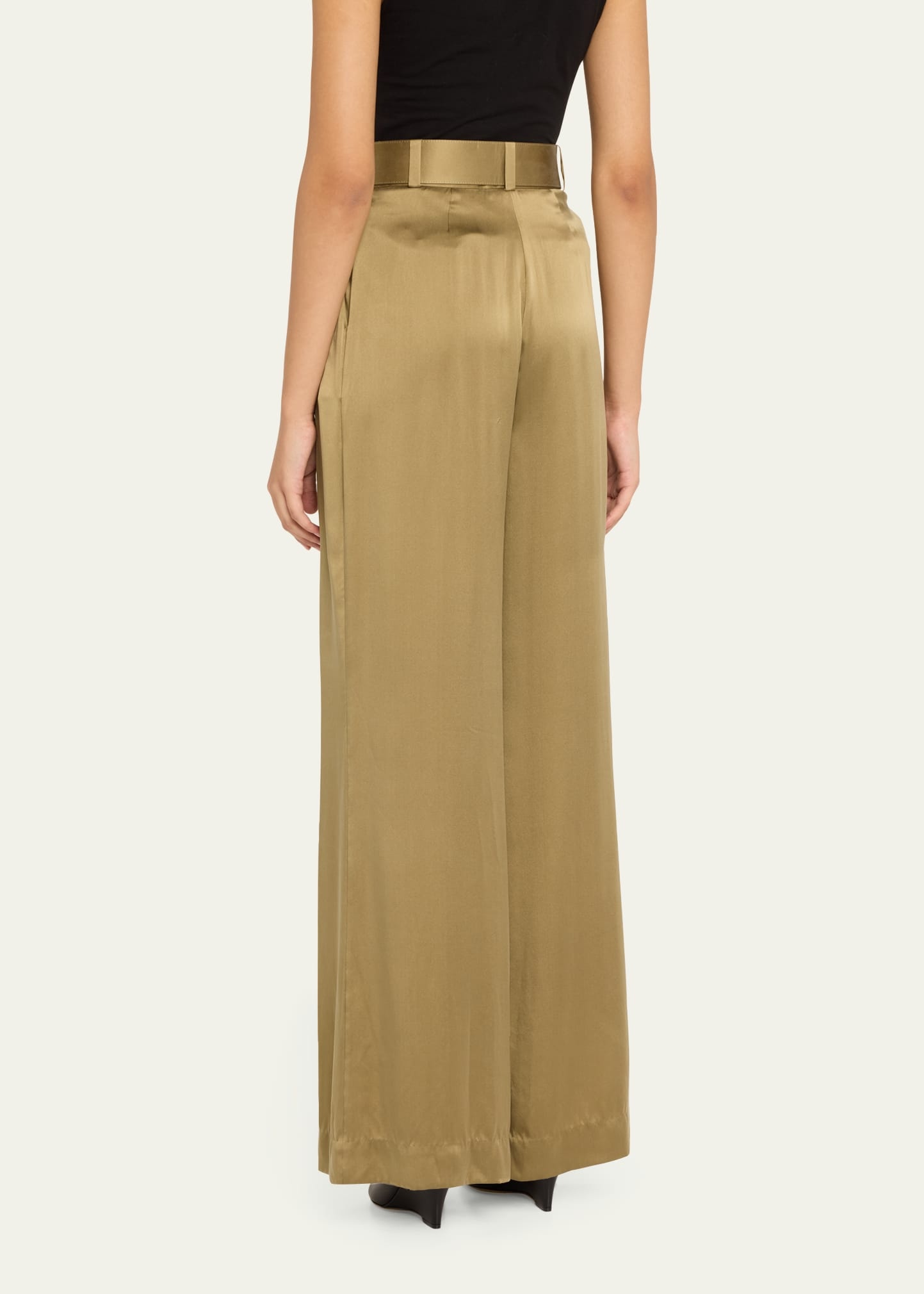 Belted Silk Tuck Pants - 3
