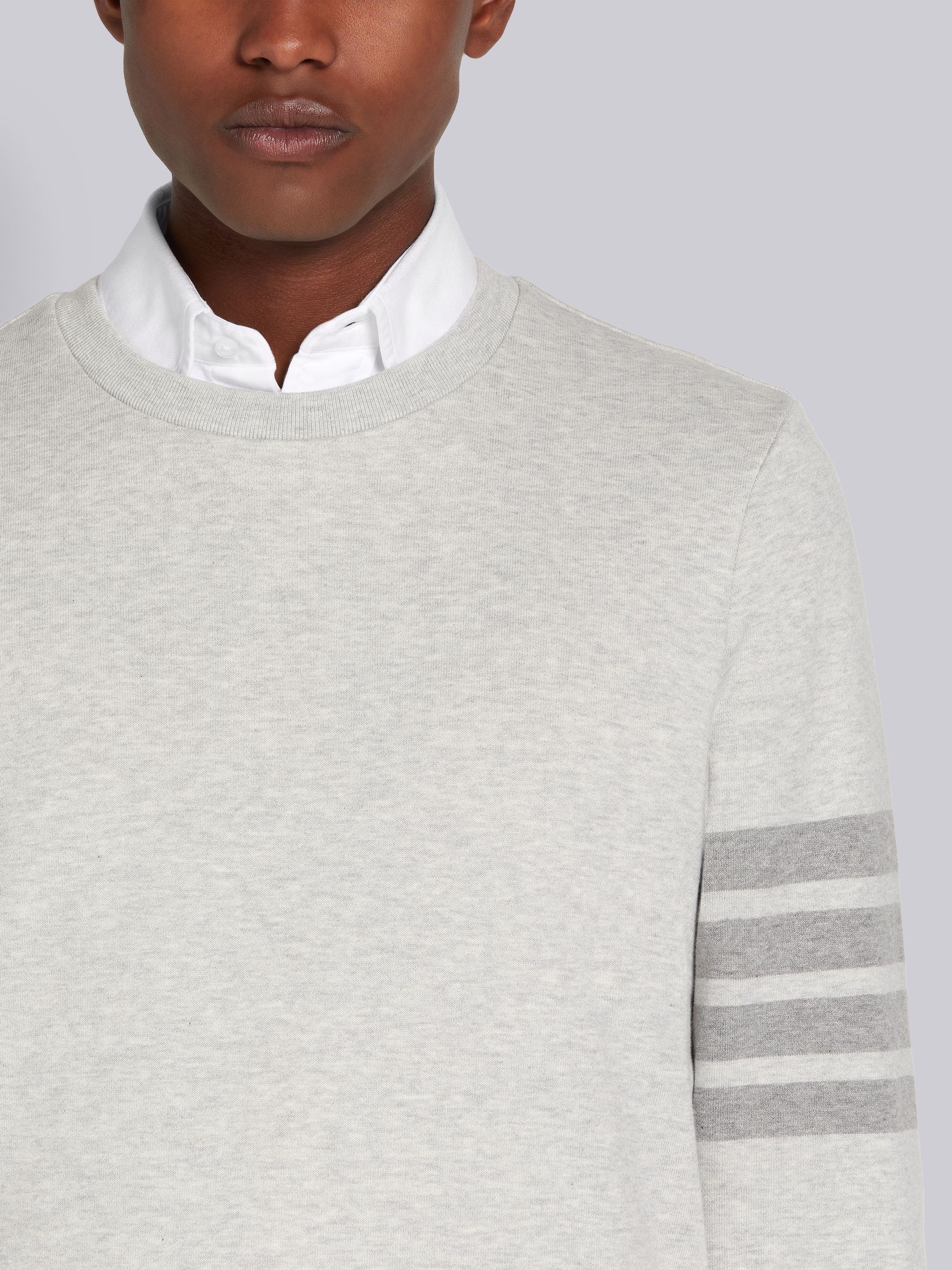 Pastel Grey Loopback Terry Tonal 4-Bar Relaxed Fit Crew Neck Sweatshirt - 5