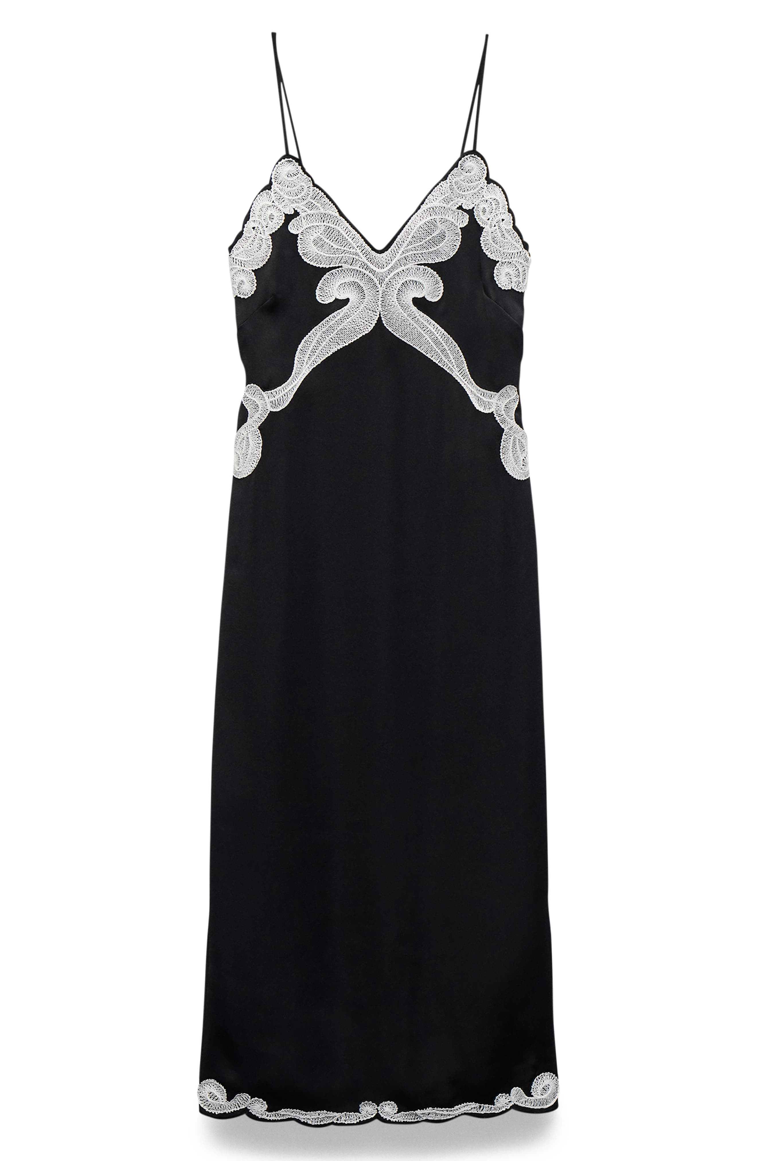 rag & bone Ann Embroidery Detail Midi Slipdress in Black at Nordstrom - 4