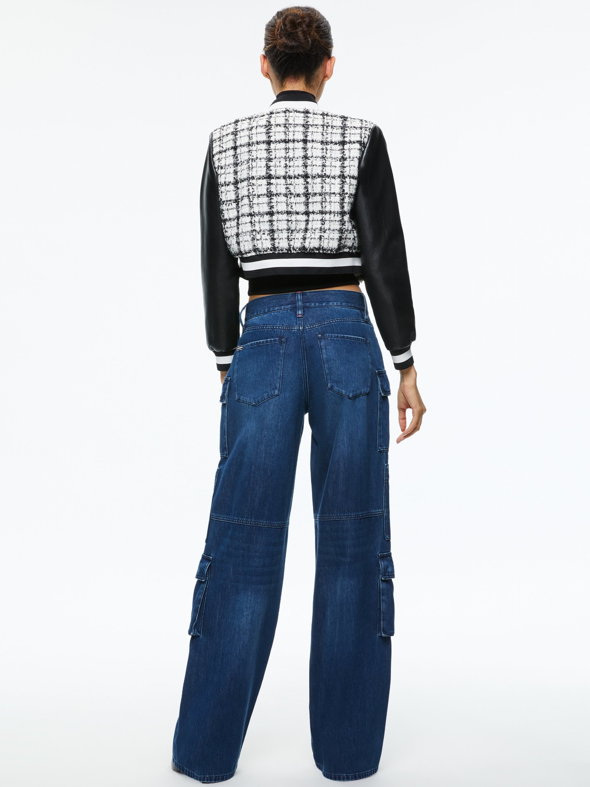 CAMELIA CROPPED COMBINATION VARSITY JACKET - 3