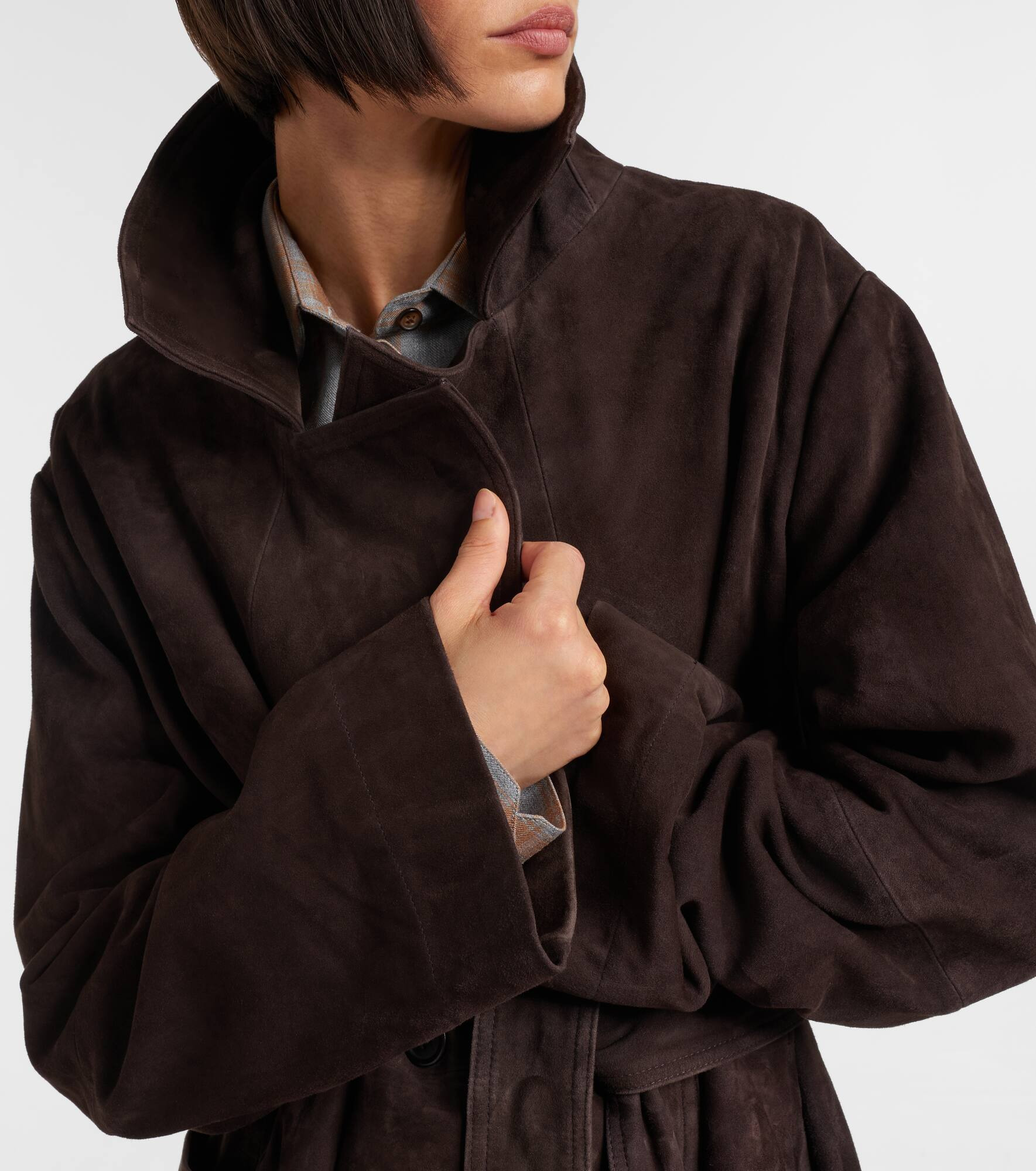 Belted suede wrap coat - 6