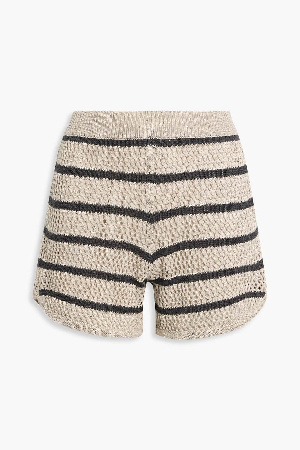 Striped sequin-embellished linen-blend shorts - 1
