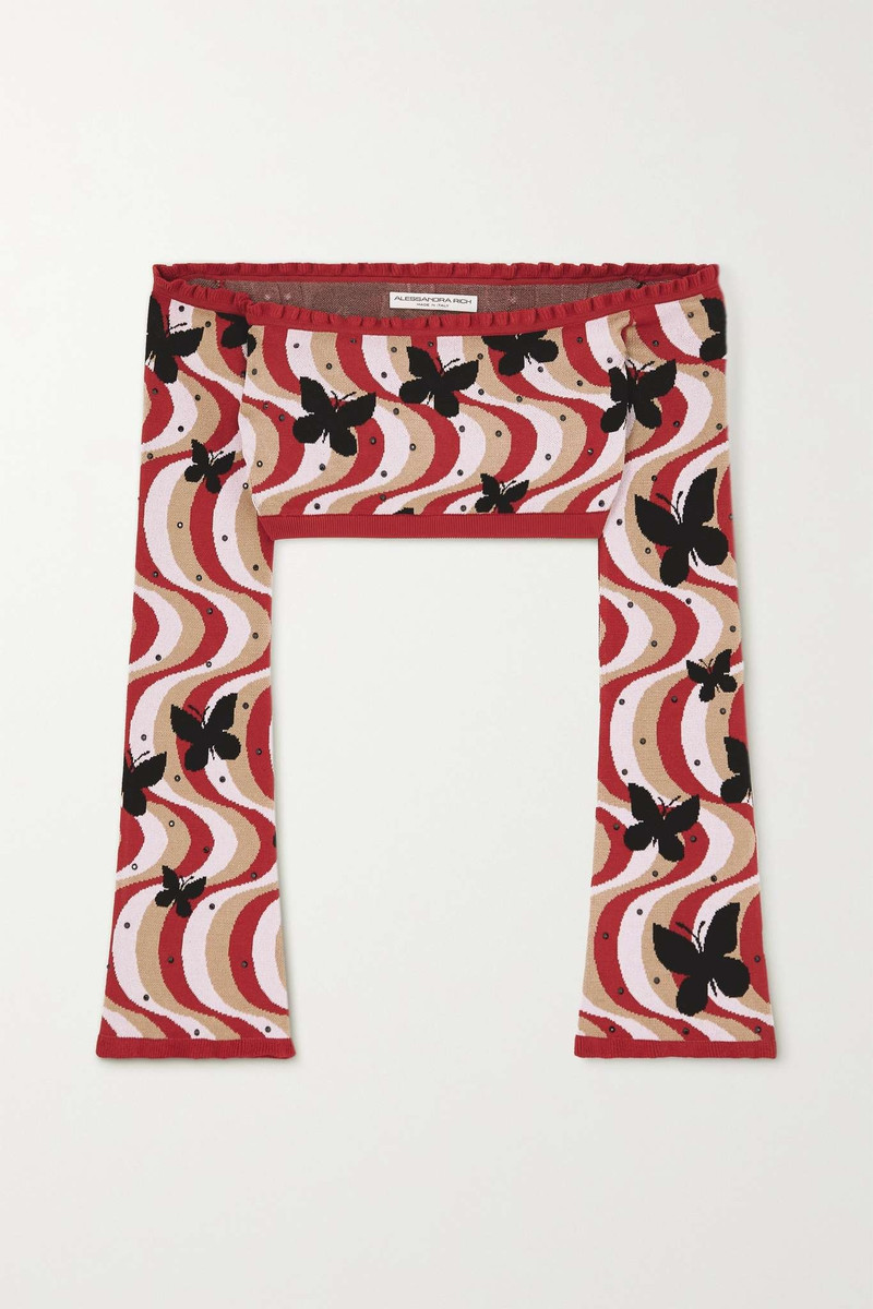 Cropped embellished jacquard-knit top - 1