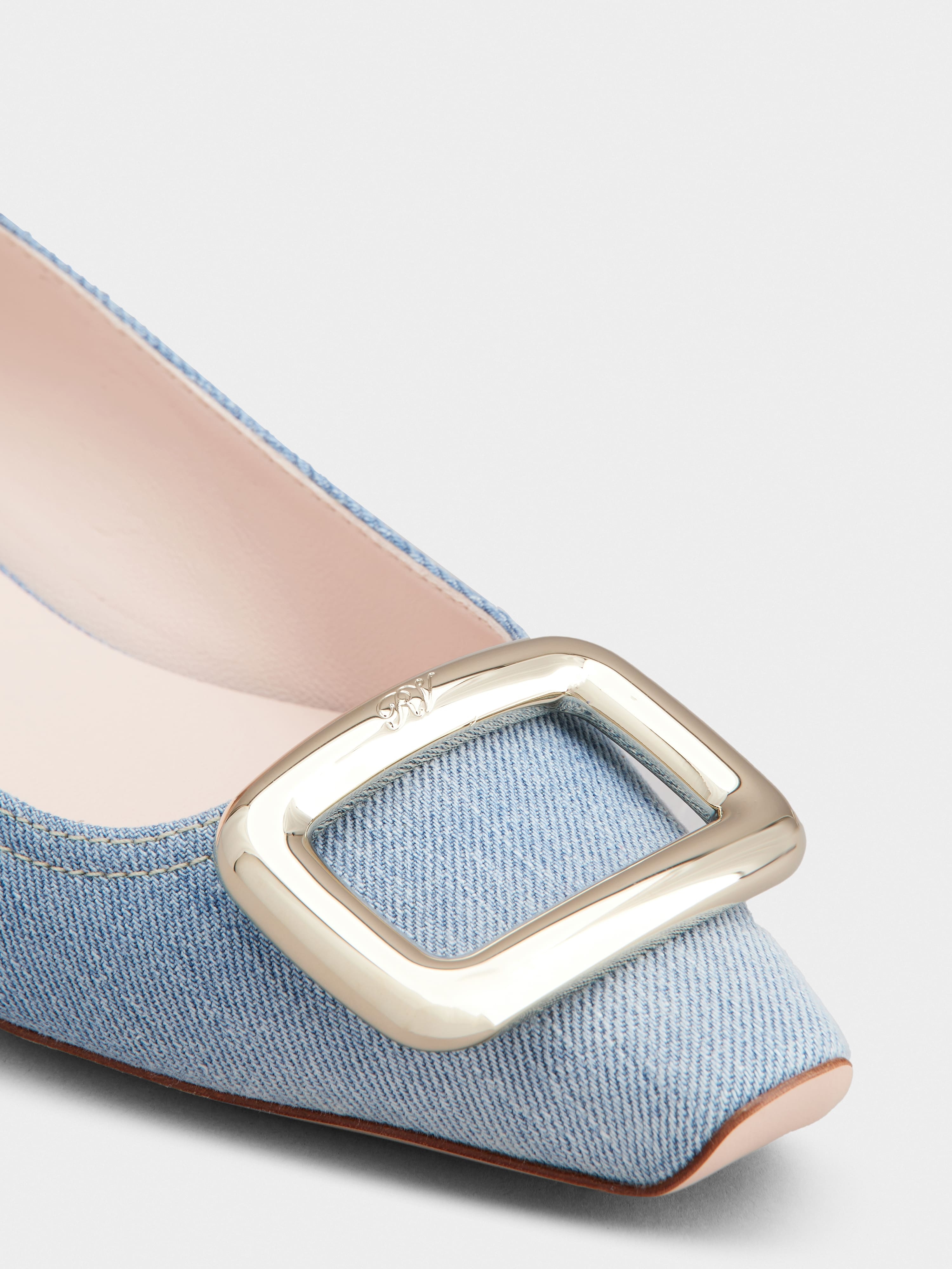 Viv' Choc Metal Buckle Ballerinas in Denim - 3