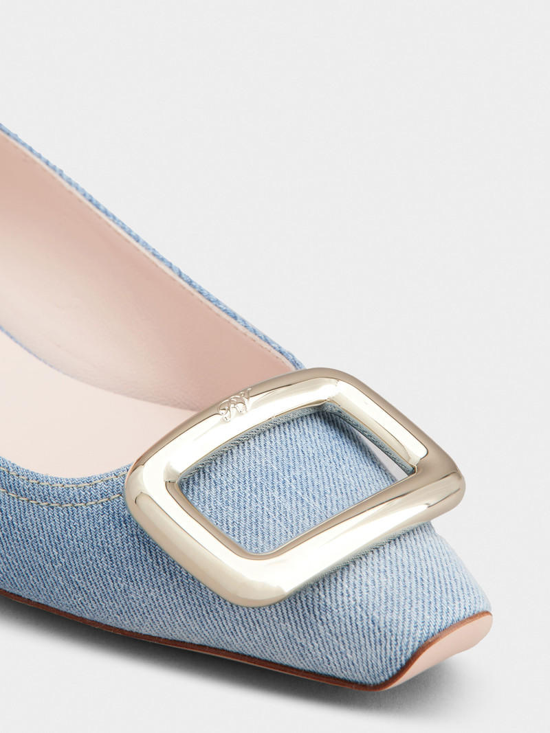 Viv' Choc Metal Buckle Ballerinas in Denim 3