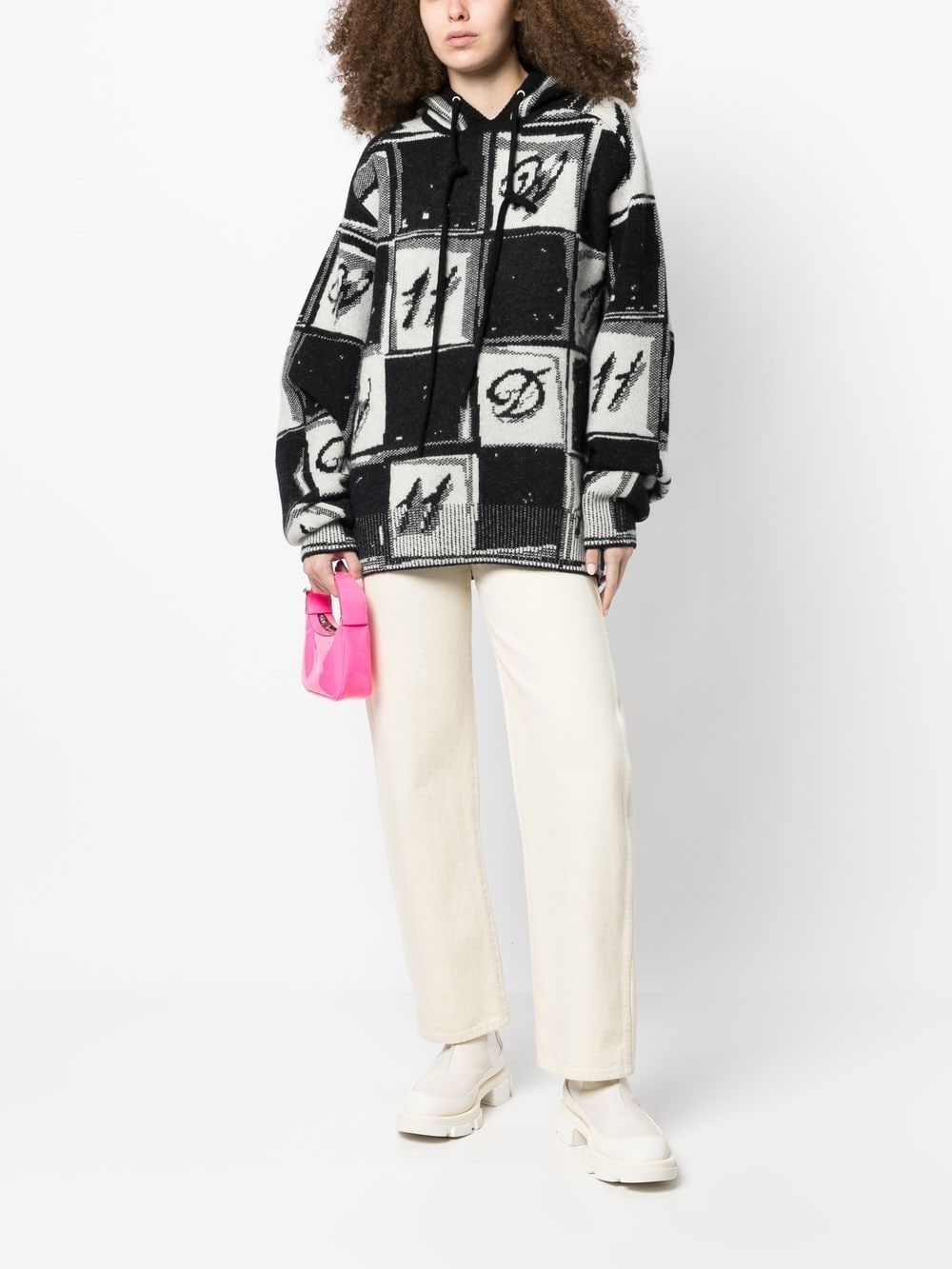 checkered monogram knitted hoodie - 3