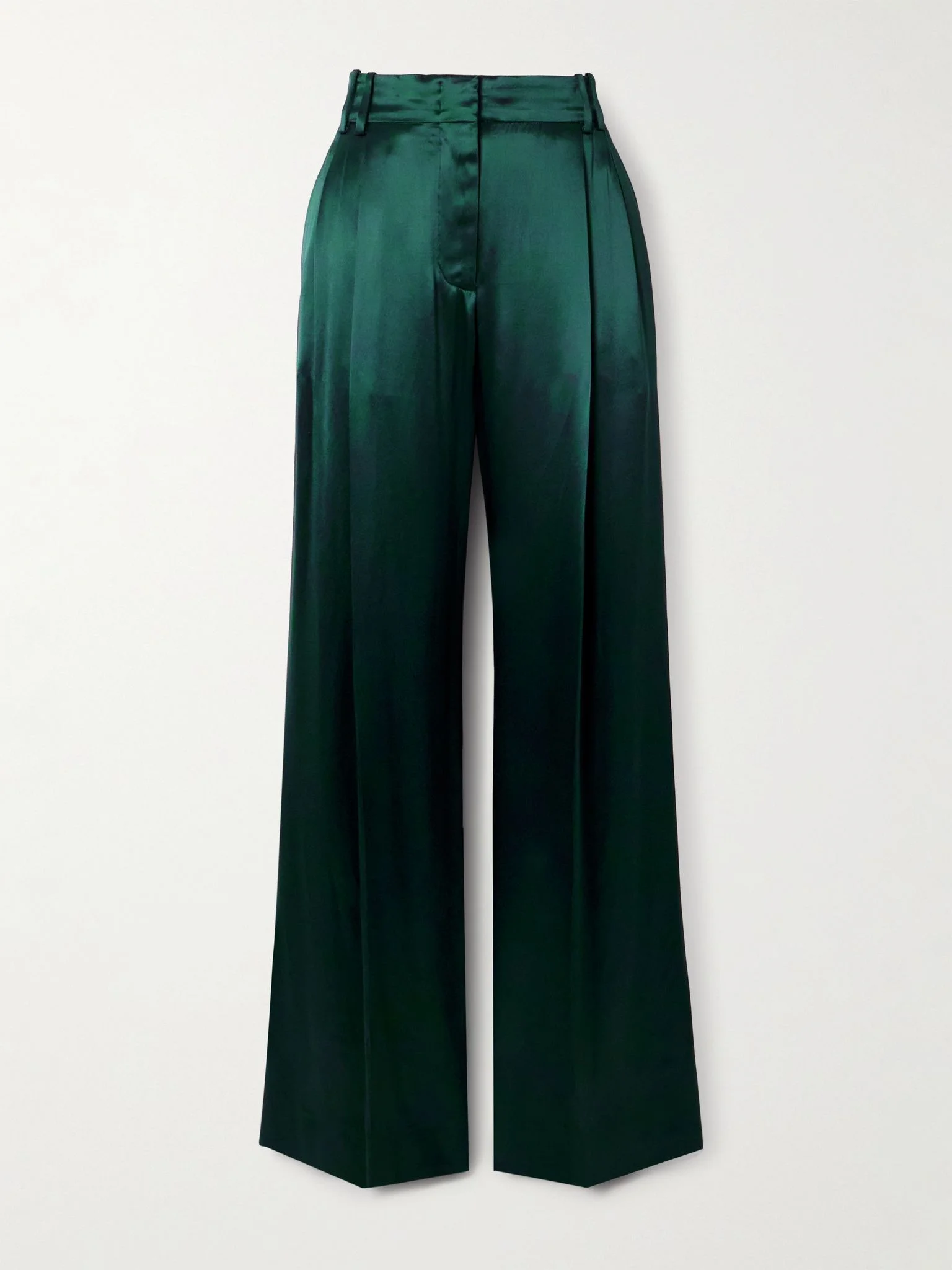 Pleated satin wide-leg pants Green - 1