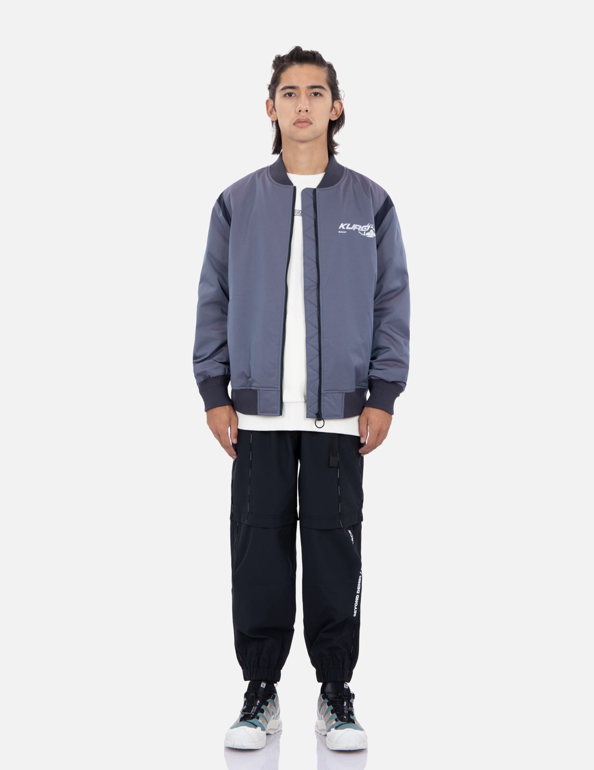 Spray Paint Effect Seagull Print Bomber Jacket - 6