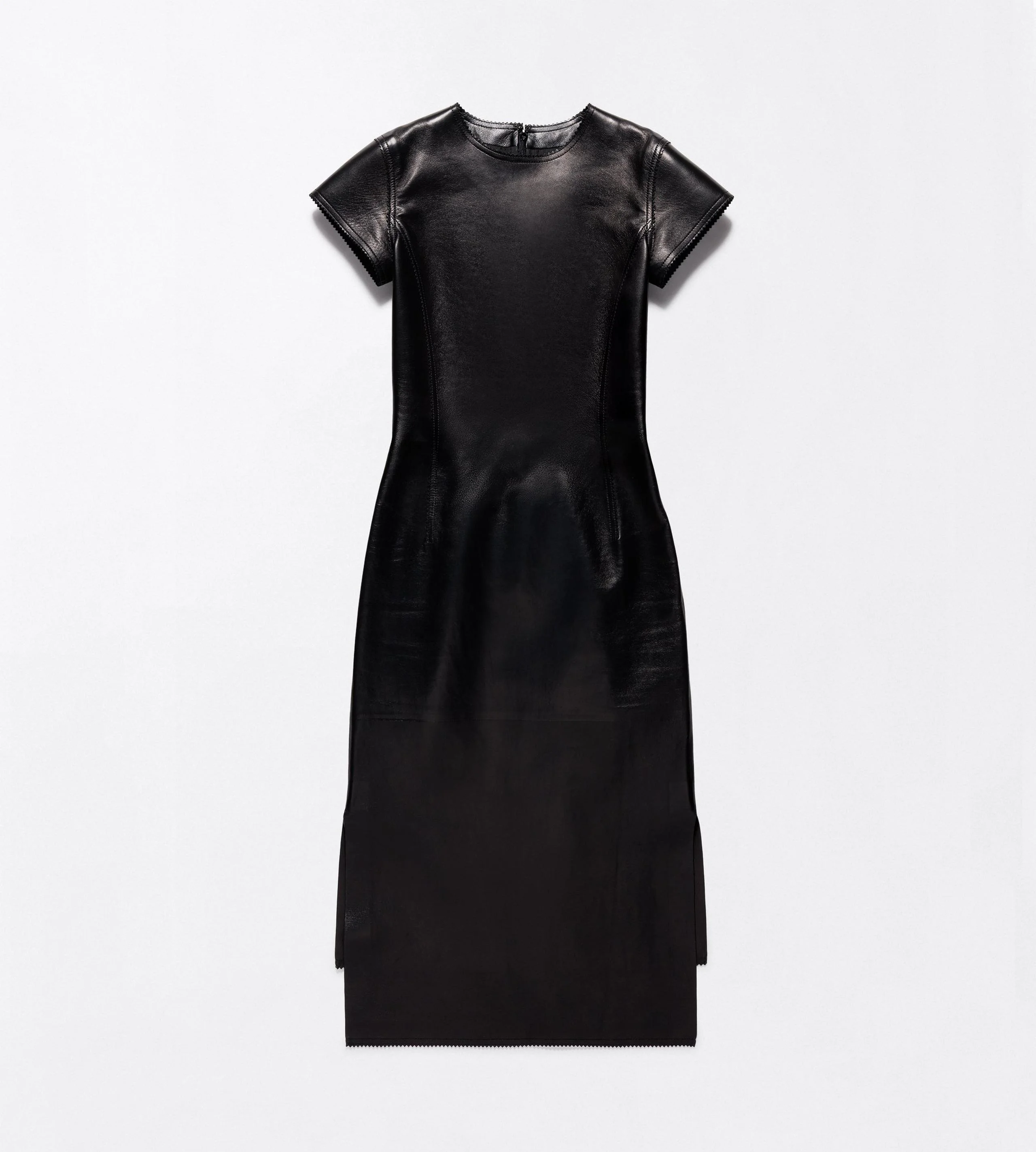 ASYMMETRICAL LEATHER DRESS WITH CAP SLEEVES - 1