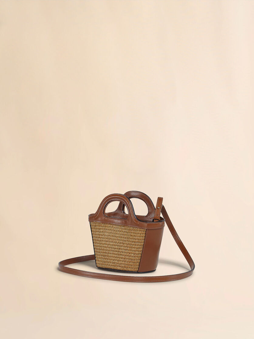 TROPICALIA MICRO BAG IN BROWN LEATHER AND RAFFIA - 3