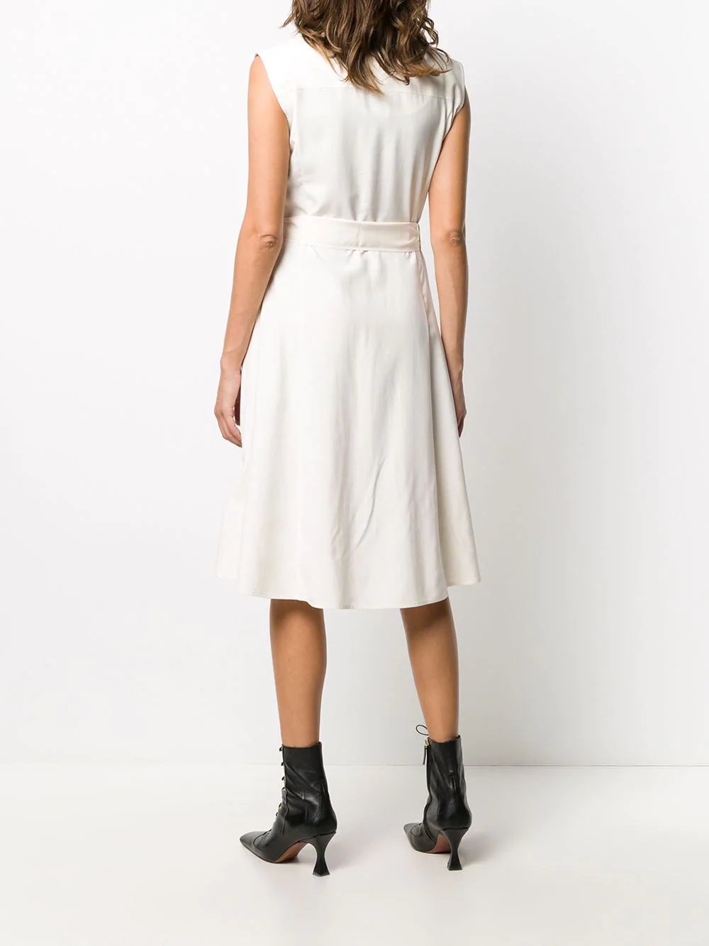 tie waist sleeveless shirt dress - 4