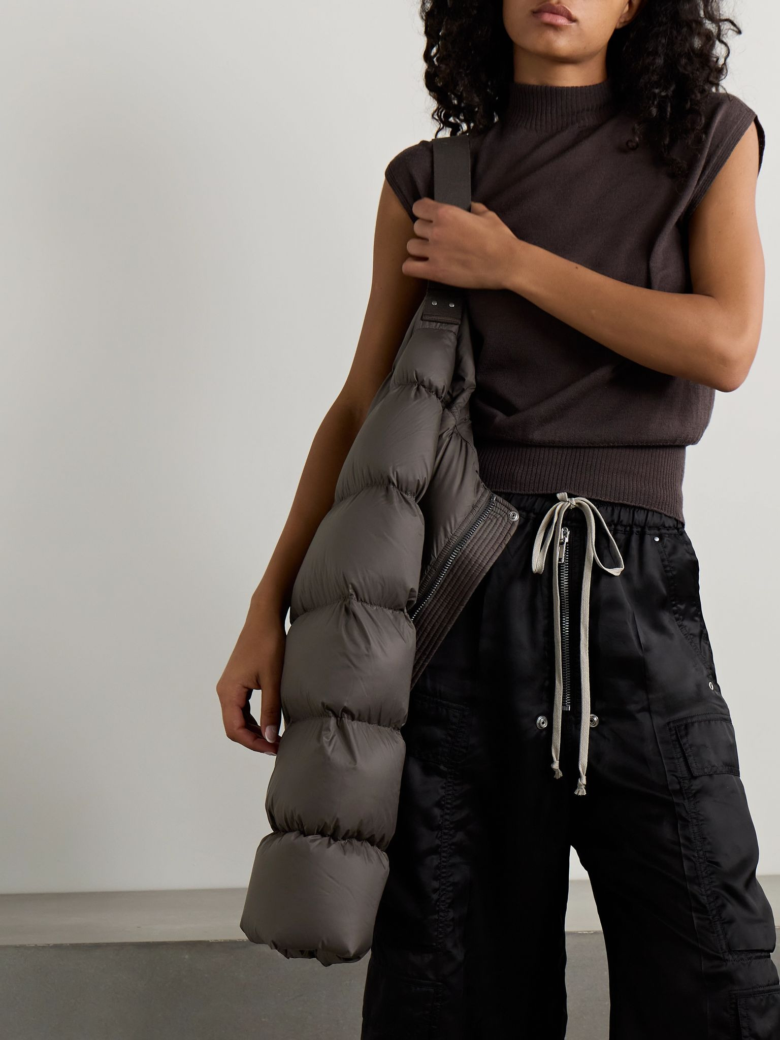 Hooded quilted recycled-shell down jacket Brown - 5