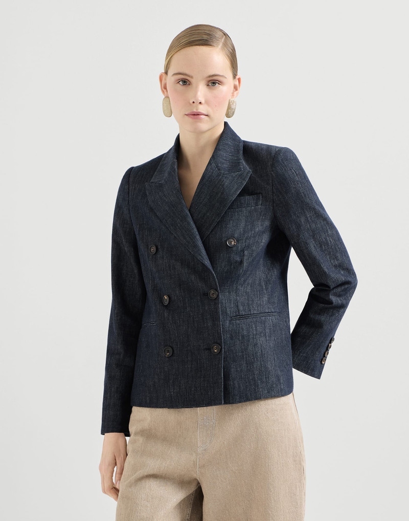 Cotton denim-effect twill blazer with monili 2