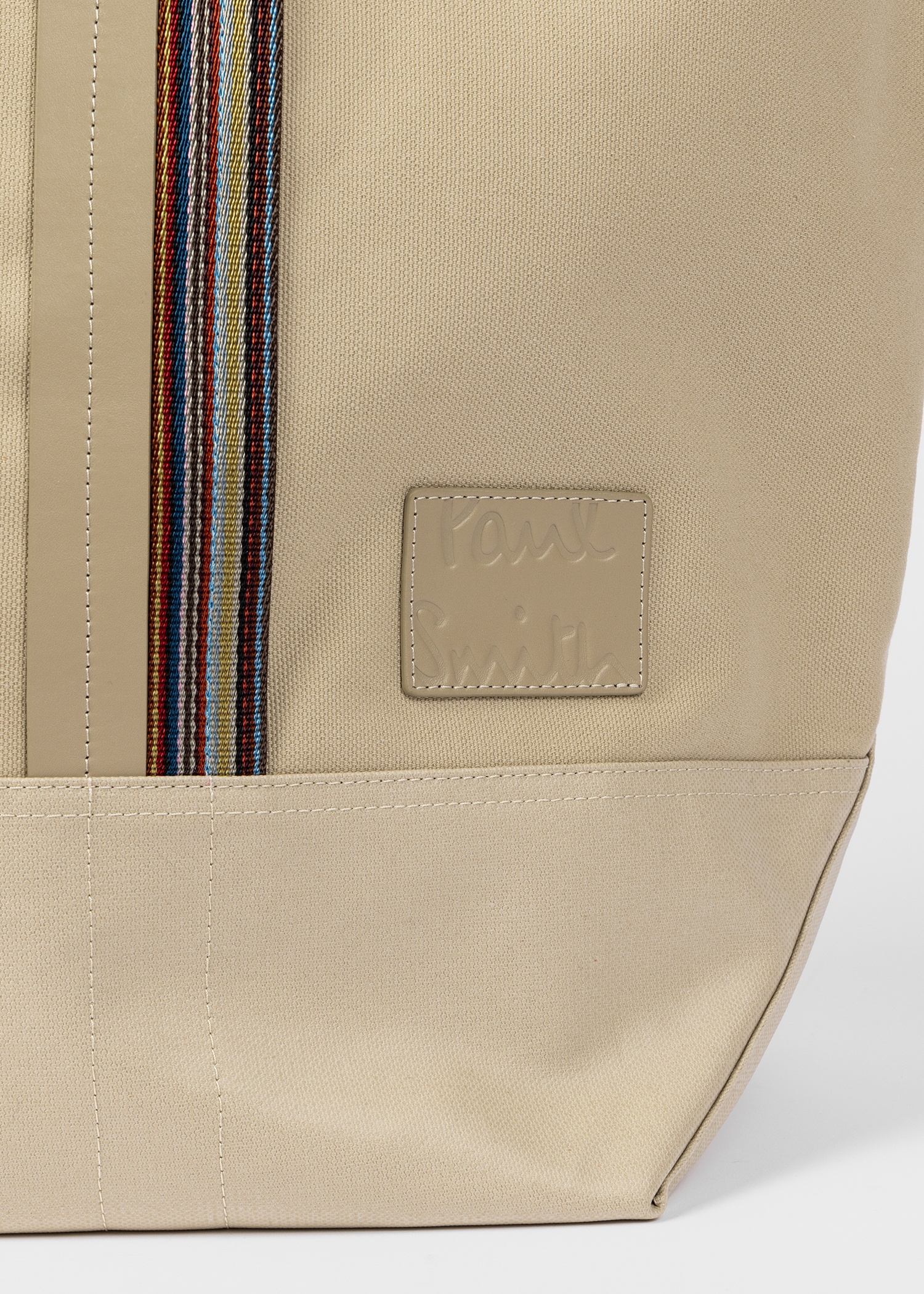 Beige Cotton-Blend Canvas Tote Bag with 'Signature Stripe' Straps - 3