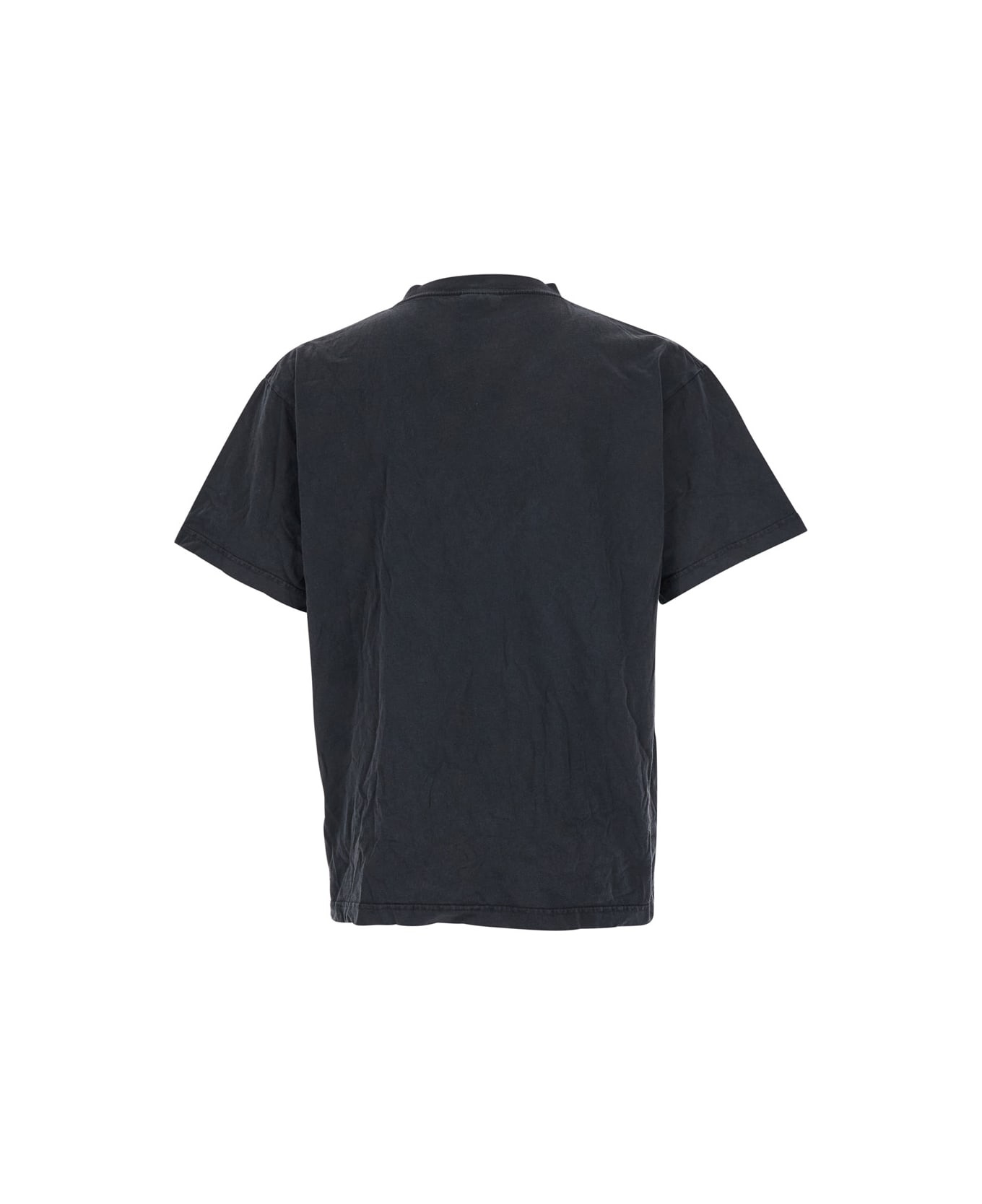 Black Crewneck T-shirt With Logo Print On The Front In Cotton Man - 2