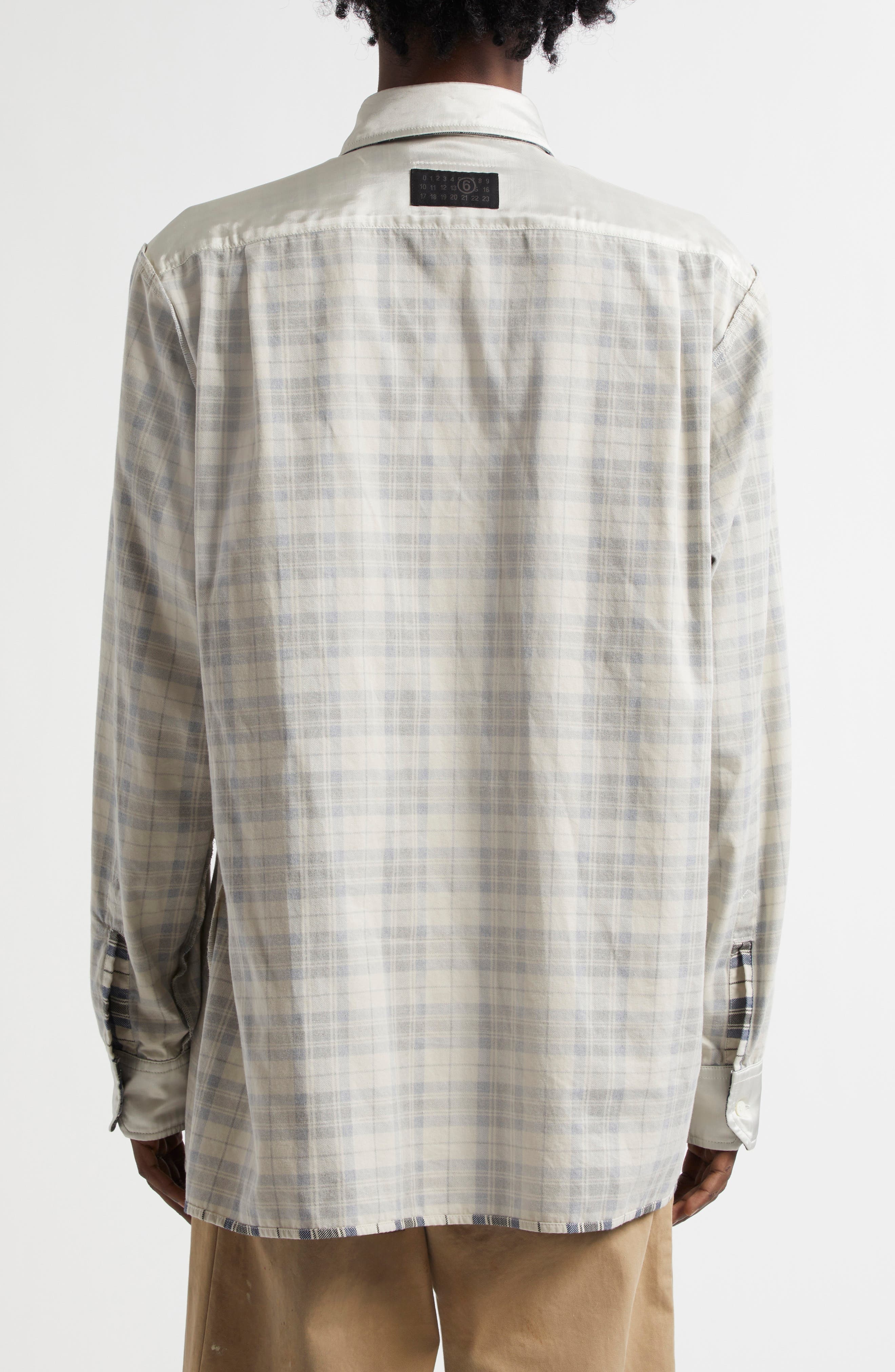 MM6 Maison Margiela Reversible Plaid Button-Up Shirt in Black/White at Nordstrom - 4