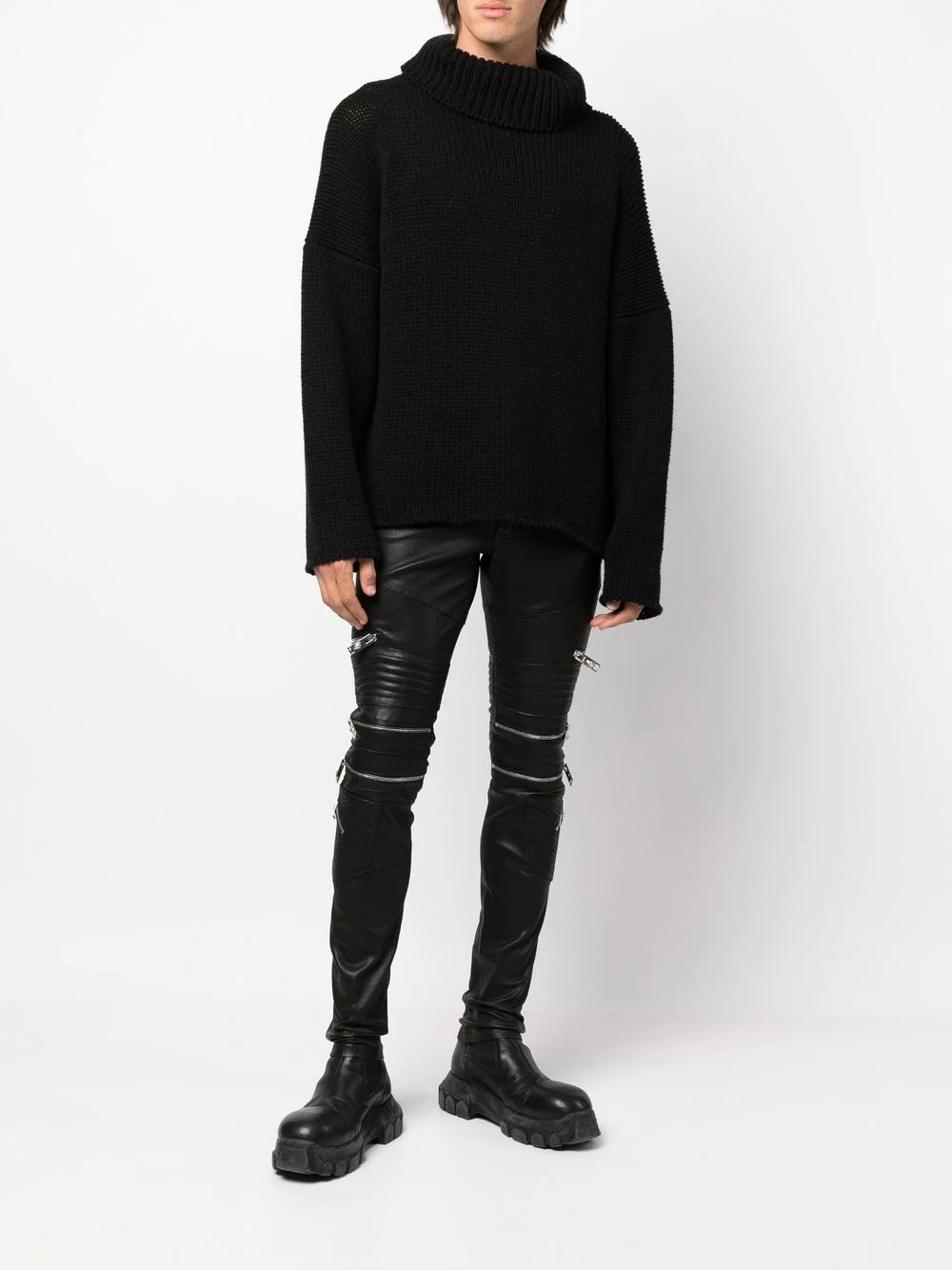 zippered leather biker trousers - 2