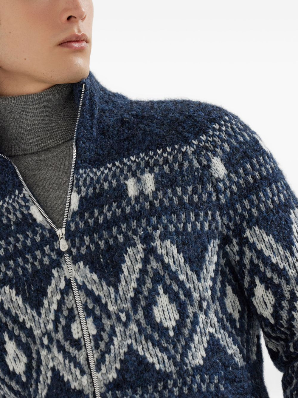 jacquard zip-up cardigan - 5