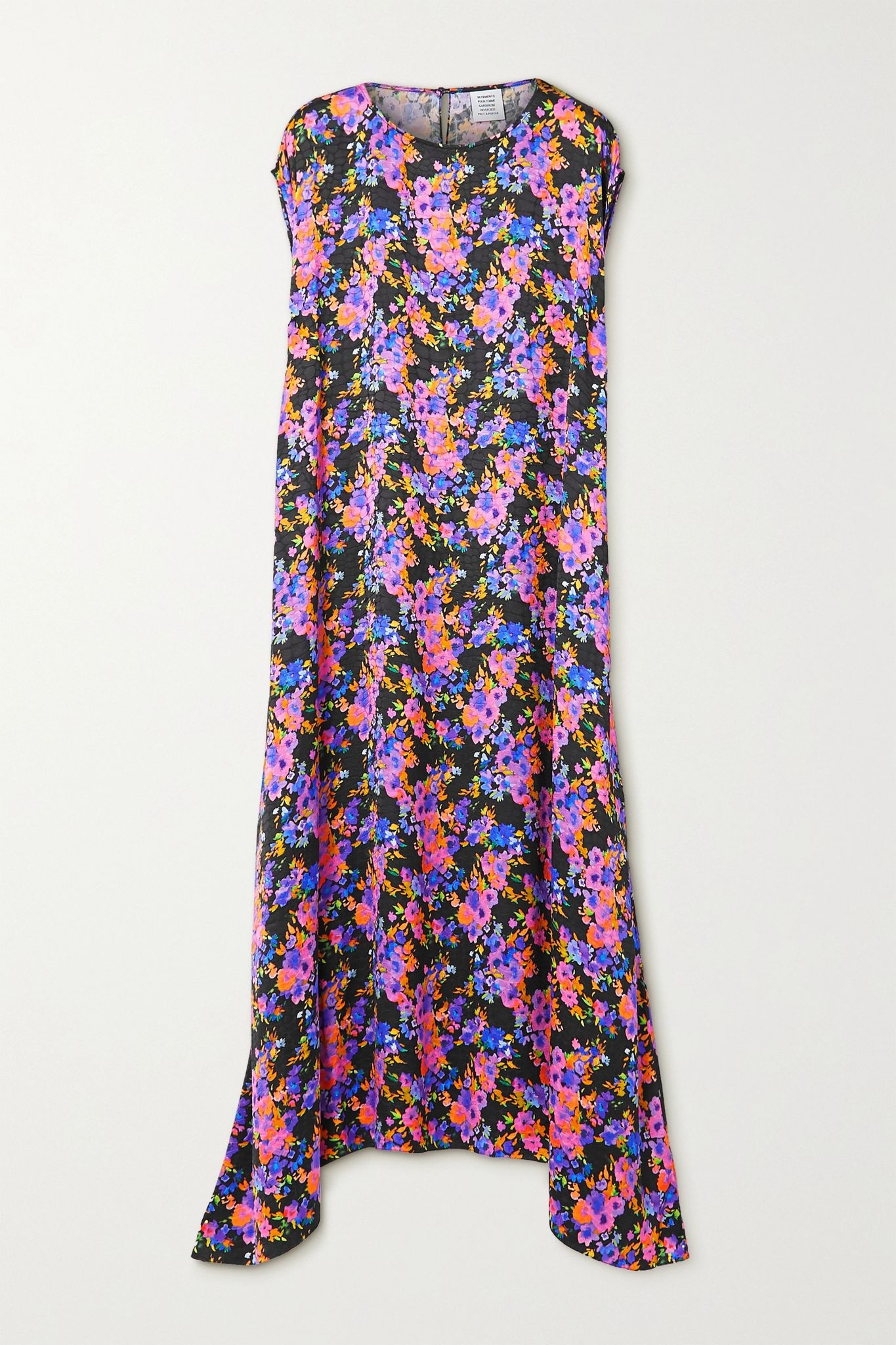 Asymmetric floral-print satin-jacquard dress - 1