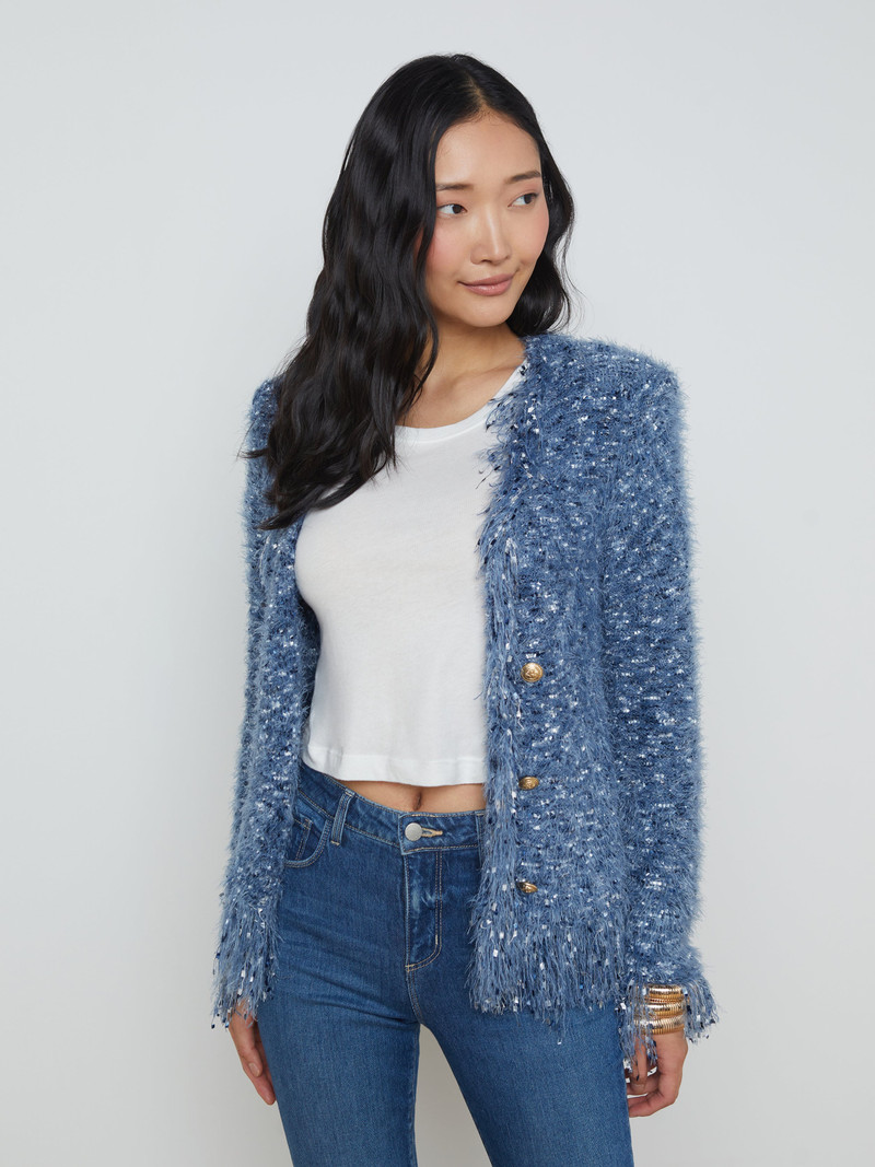 L'AGENCE Azure Fringe Cardigan Blazer outlook