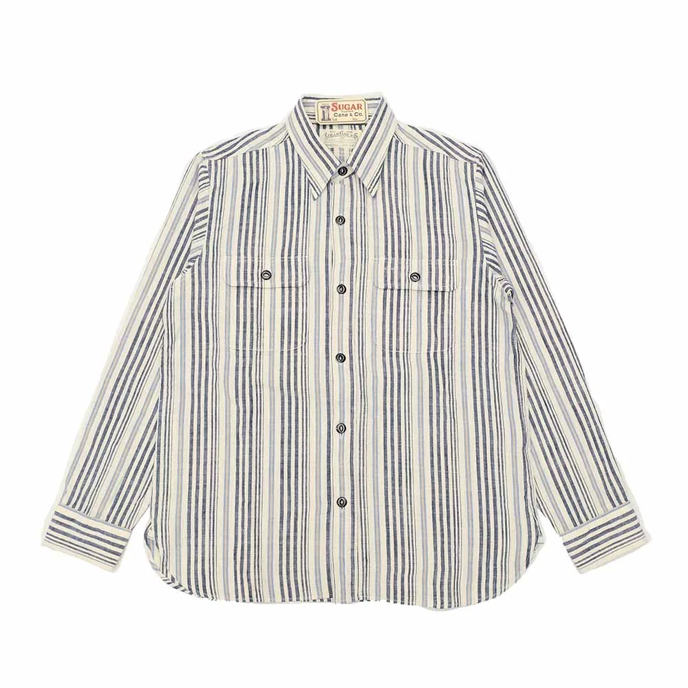 FICTION ROMANCE - 5.5oz. INDIGO STRIPE WORK SHIRT - SC29592 - 1