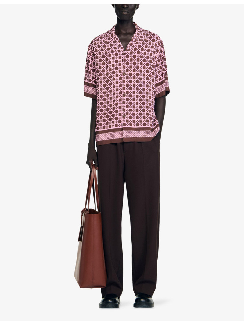 Sandro Square Cross-Print Short-Sleeve Satin Shirt outlook