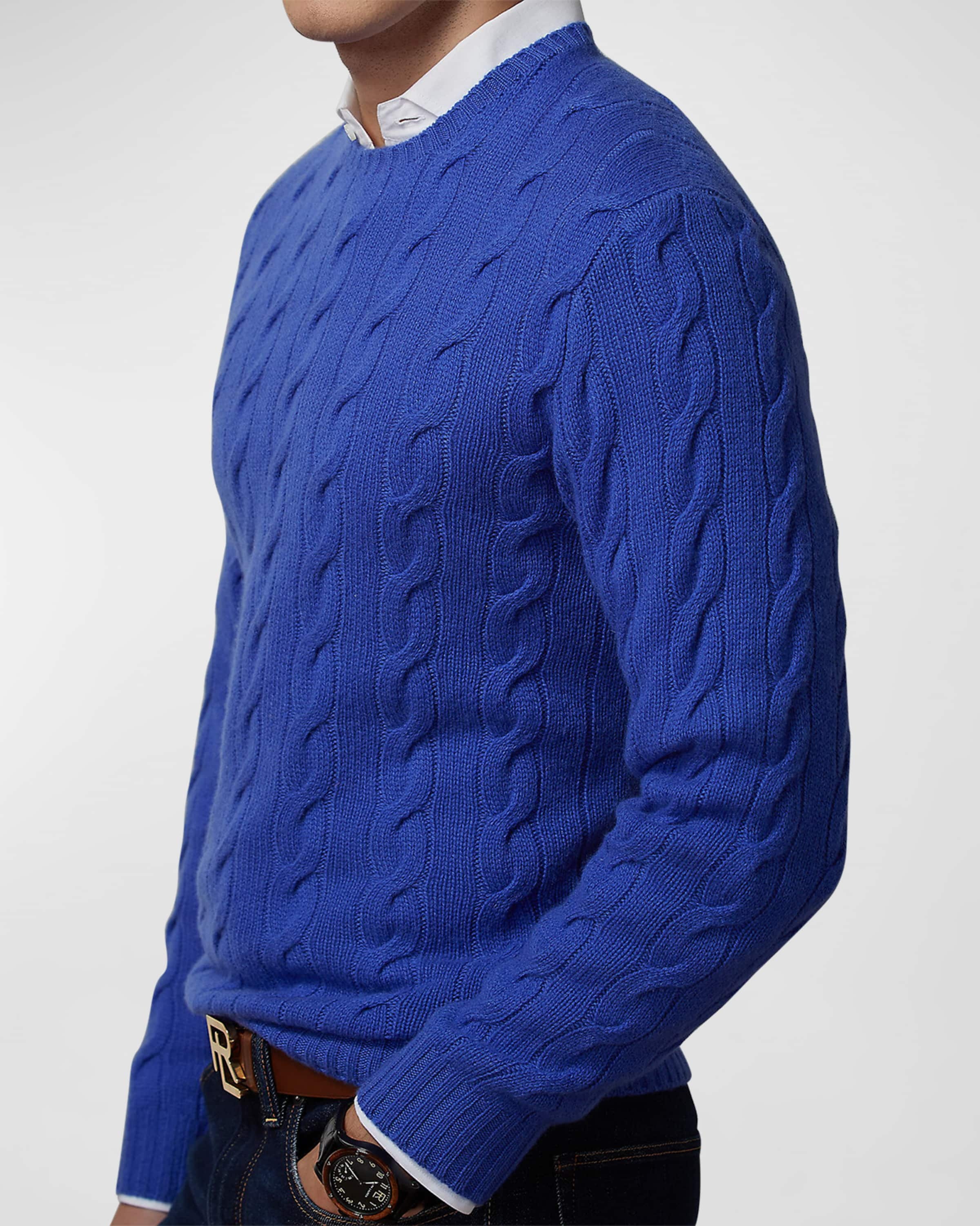 Cashmere Cable-Knit Crewneck Sweater, Blue - 5