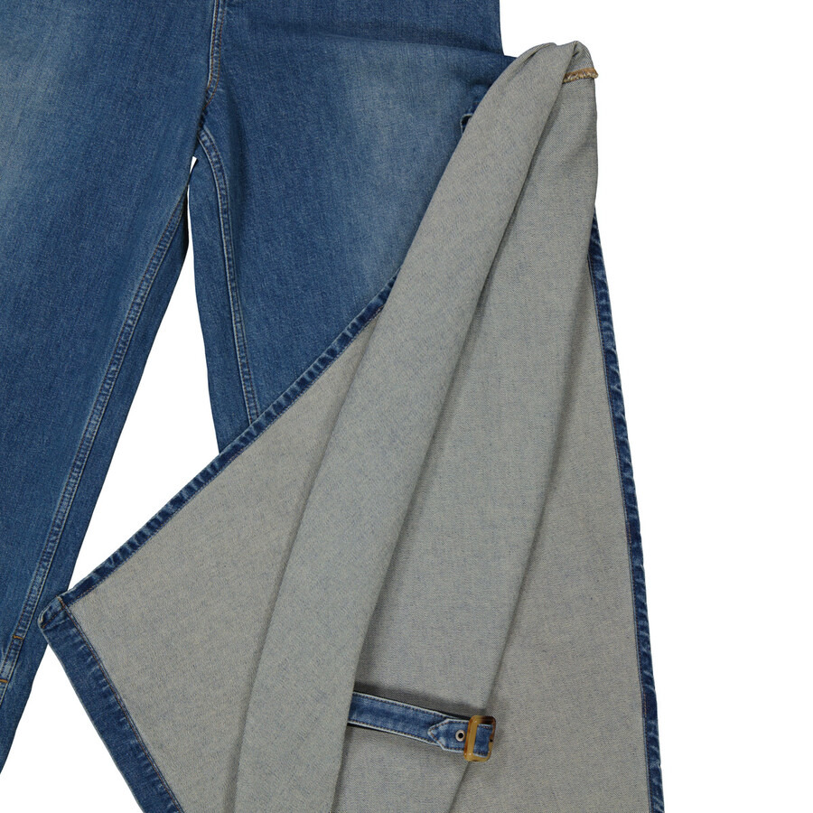 Burberry Ladies Deep Slate Blue Wide-Leg Draped Denim Jeans - 7