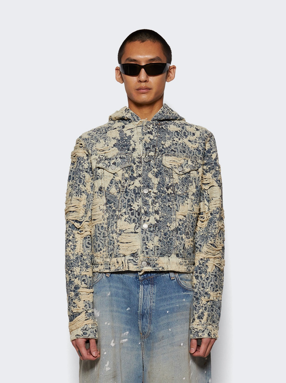 Orayo U Denim Distressed Monogram Jacket Mid Blue - 2