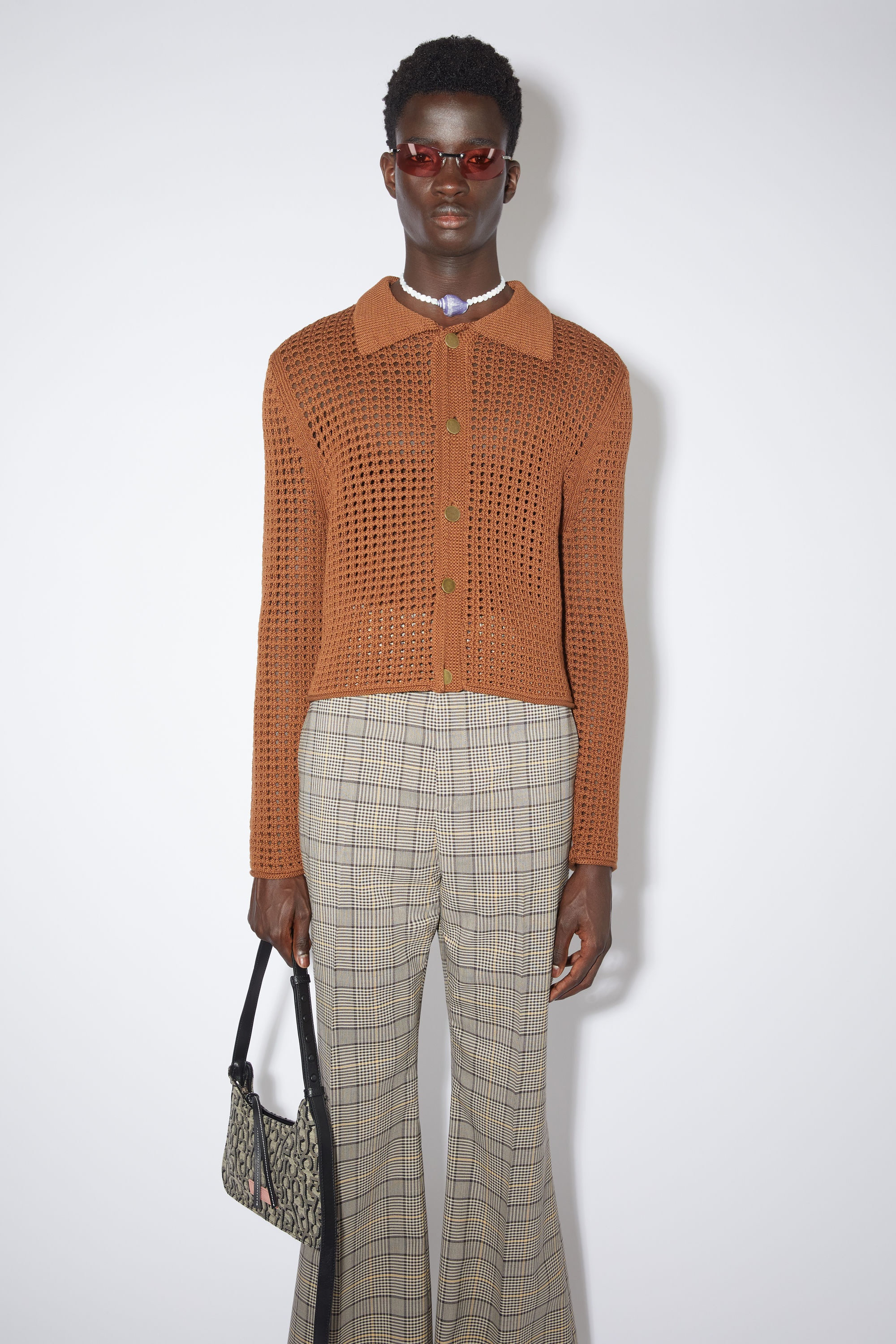 Knitted cardigan - Cognac brown - 2