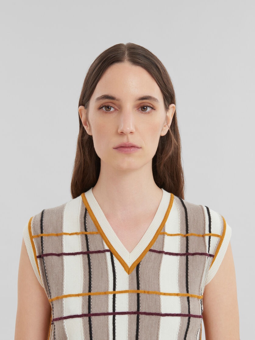 ORANGE AND WHITE CHECKED WOOL VEST - 4
