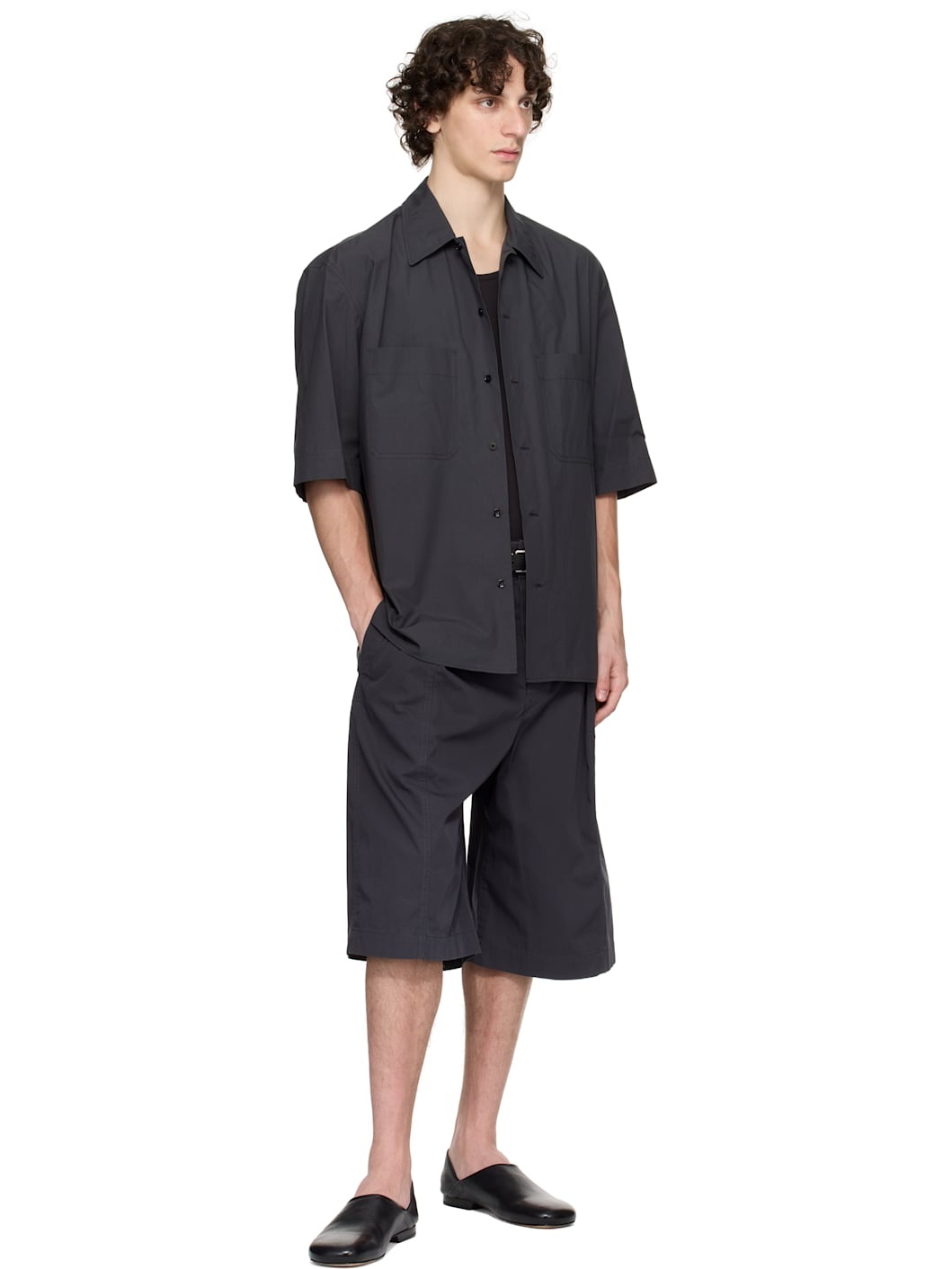 Gray Maxi Pleated Bermuda Shorts - 5