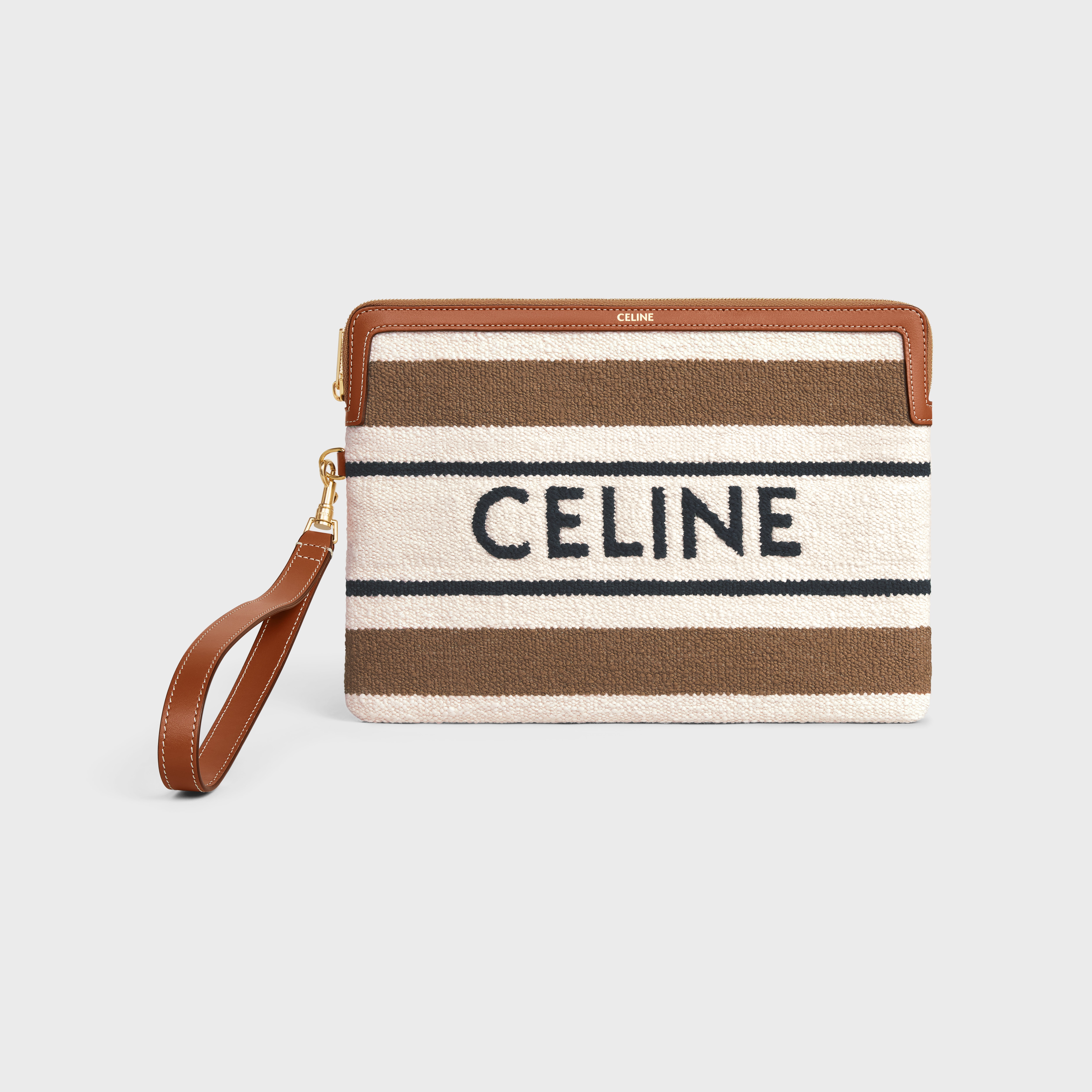 SMALL POUCH WITH STRAP celine signature in striped textile with celine JACQUARD - 1
