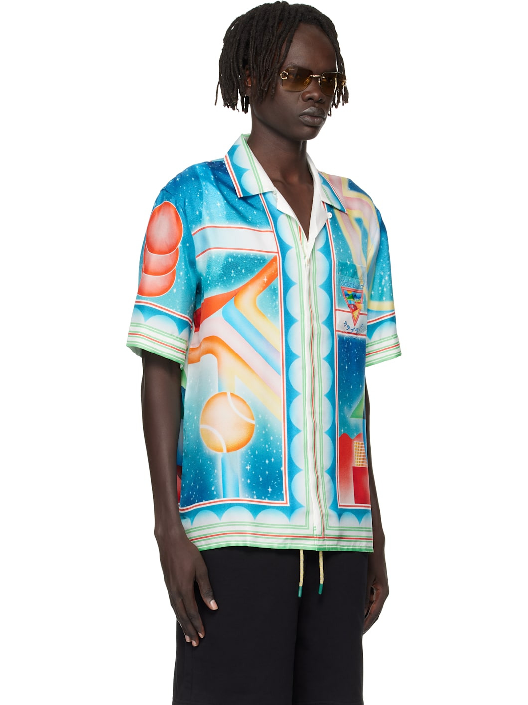 Multicolor Galaxy Court Short Sleeve Silk Shirt - 2