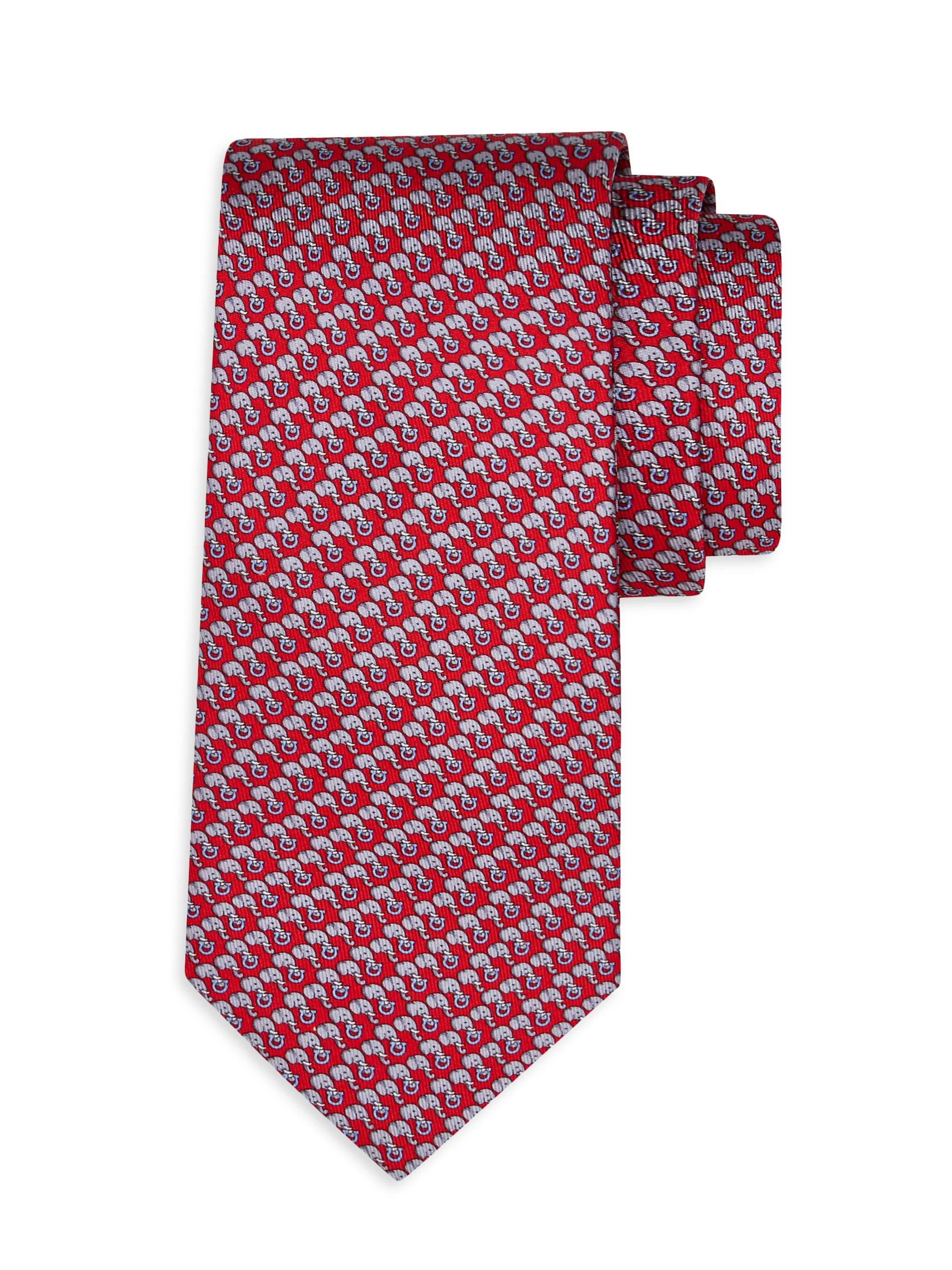 Men's Aris Elephant-Print Silk Tie - Rosso Azzurro - 1