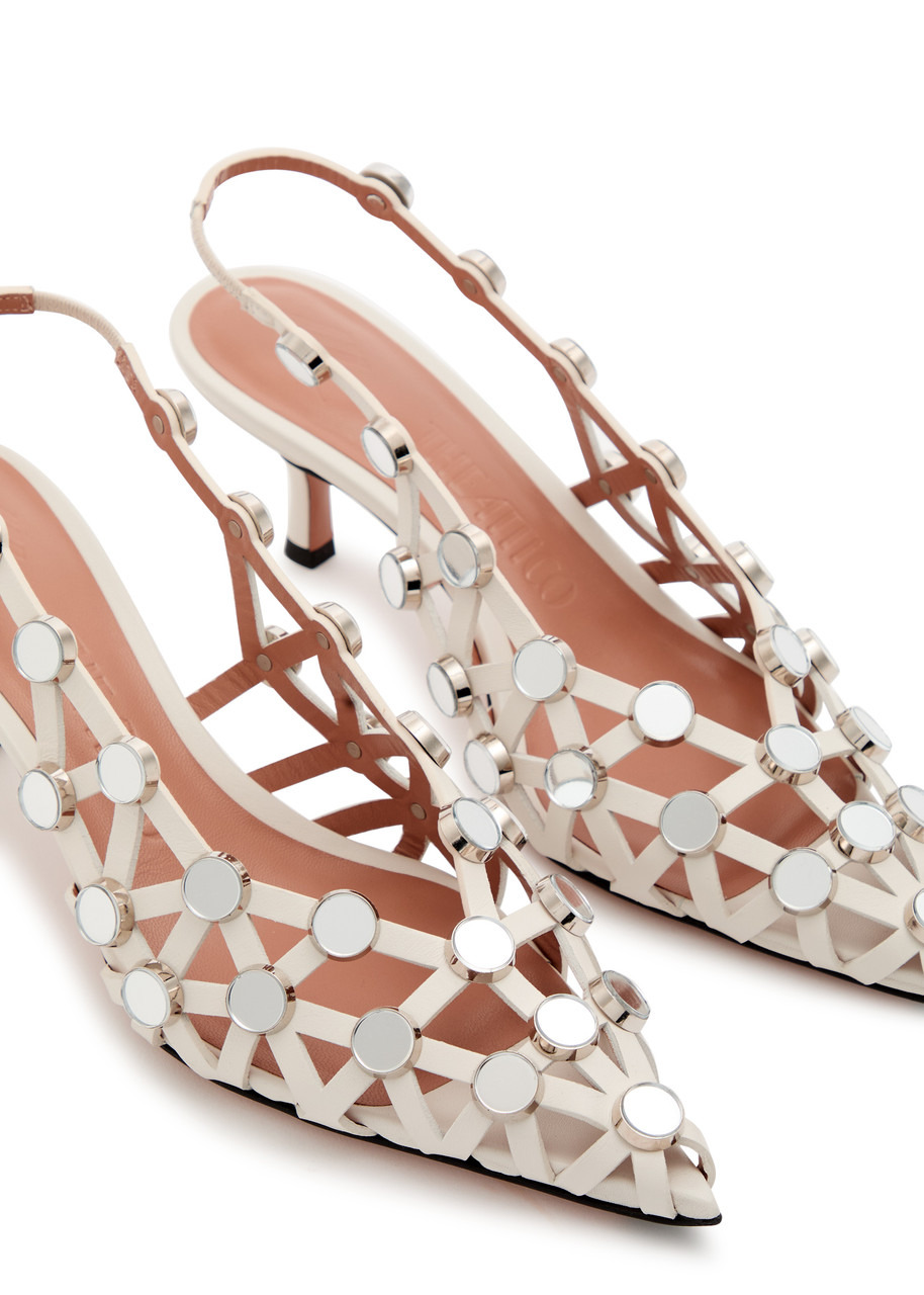 The Attico Grid 50 Mirror-embellished Leather Slingback Pumps - 3