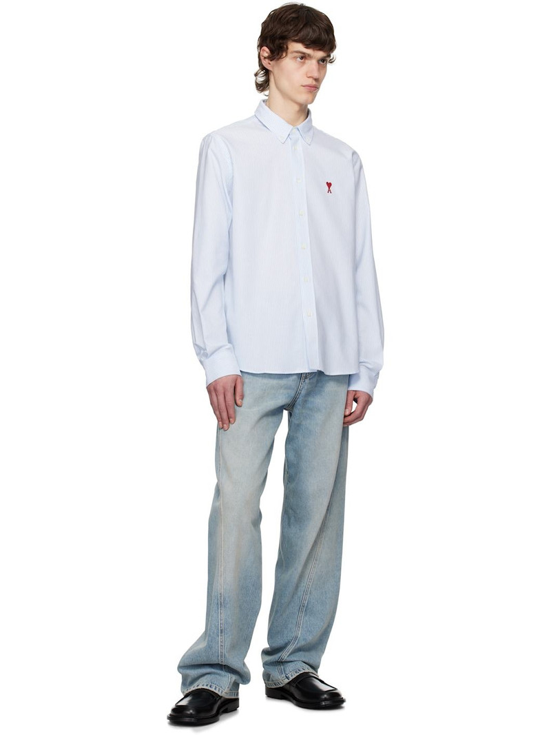 AMI Paris White & Blue Cotton Button-Down Ami de Coeur Shirt outlook