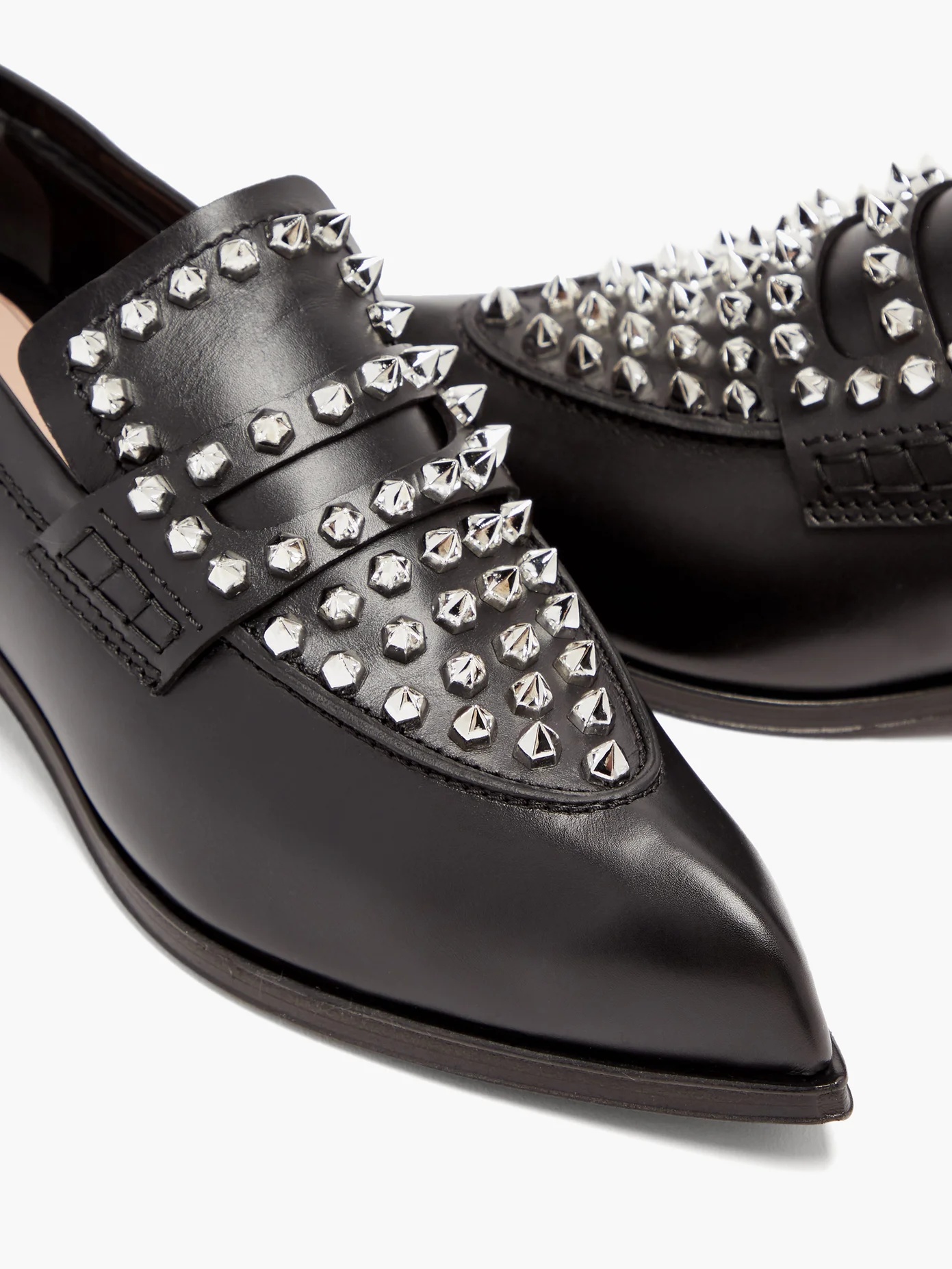 Studded point-toe leather loafers - 6