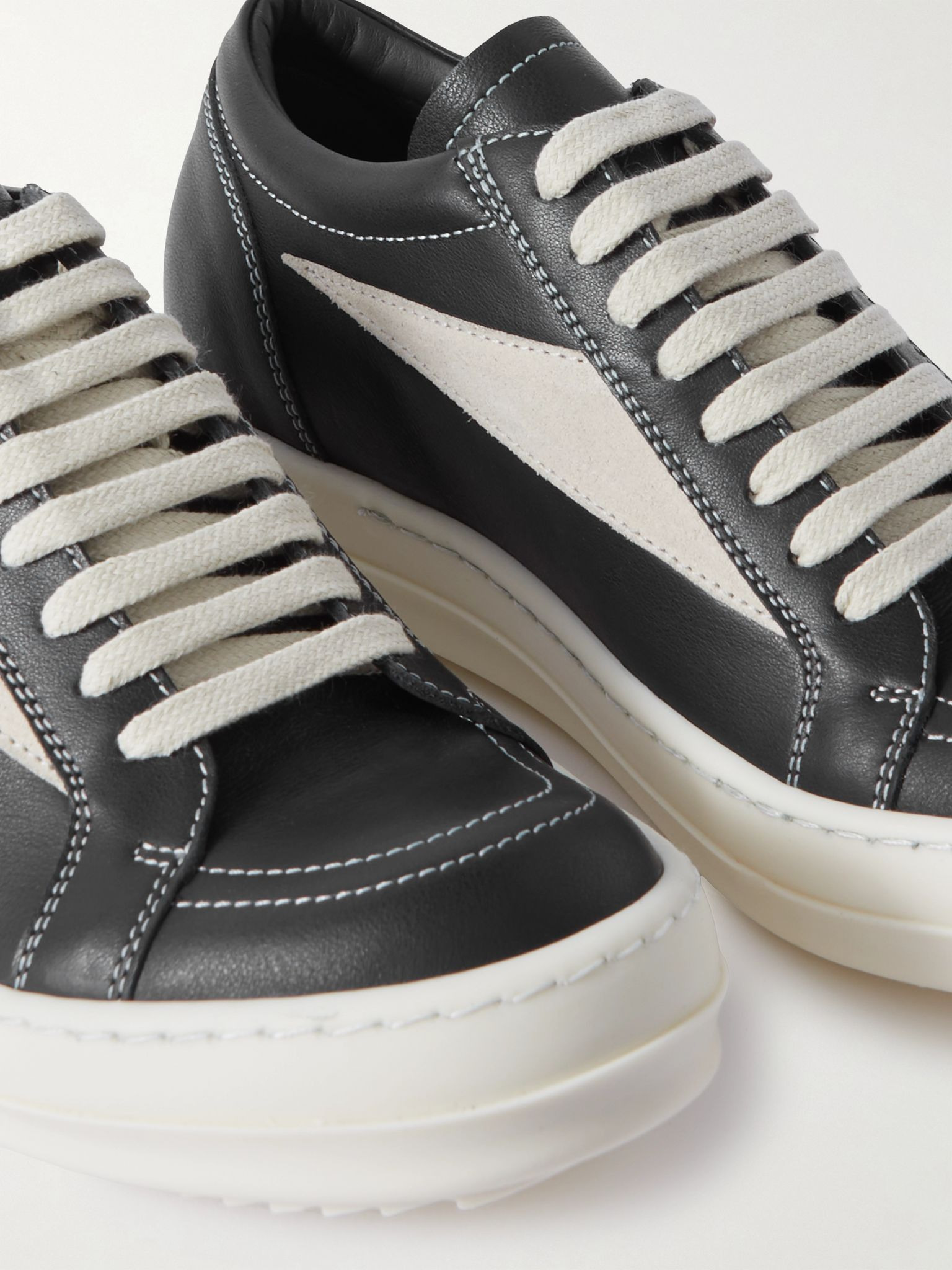 Vintage suede-trimmed leather sneakers Black - 4