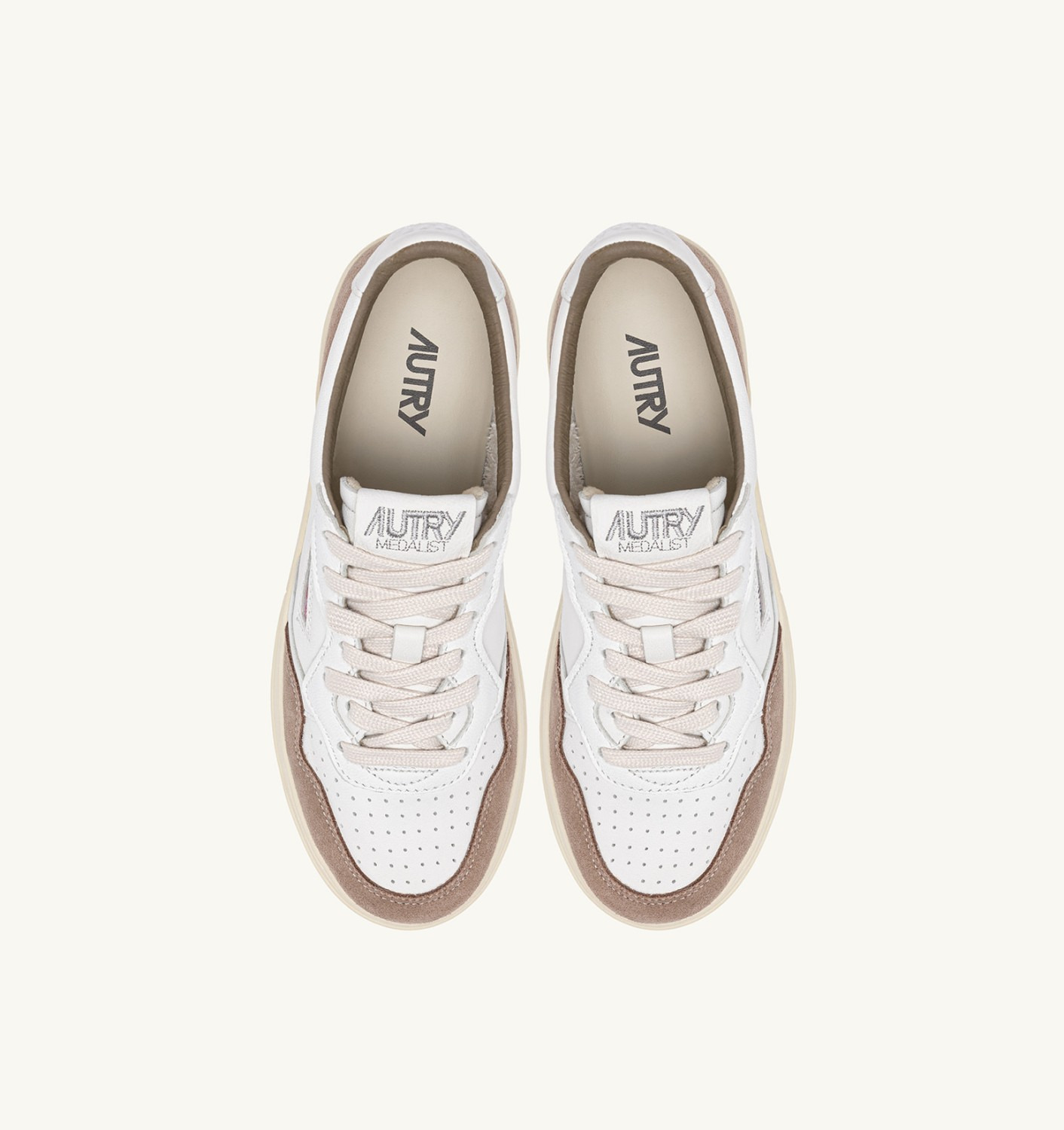 MEDALIST LOW SNEAKERS IN WHITE LEATHER AND TOBACCO SUEDE - 5