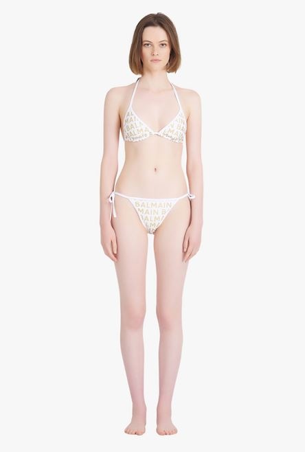 White and gold bikini with Balmain monogram motif - 4