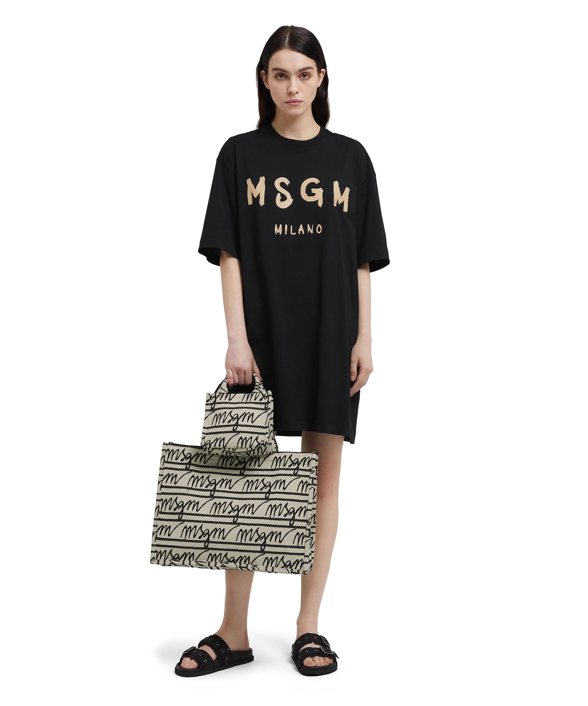 Long T-Shirt dress with brushstroke logo - 5