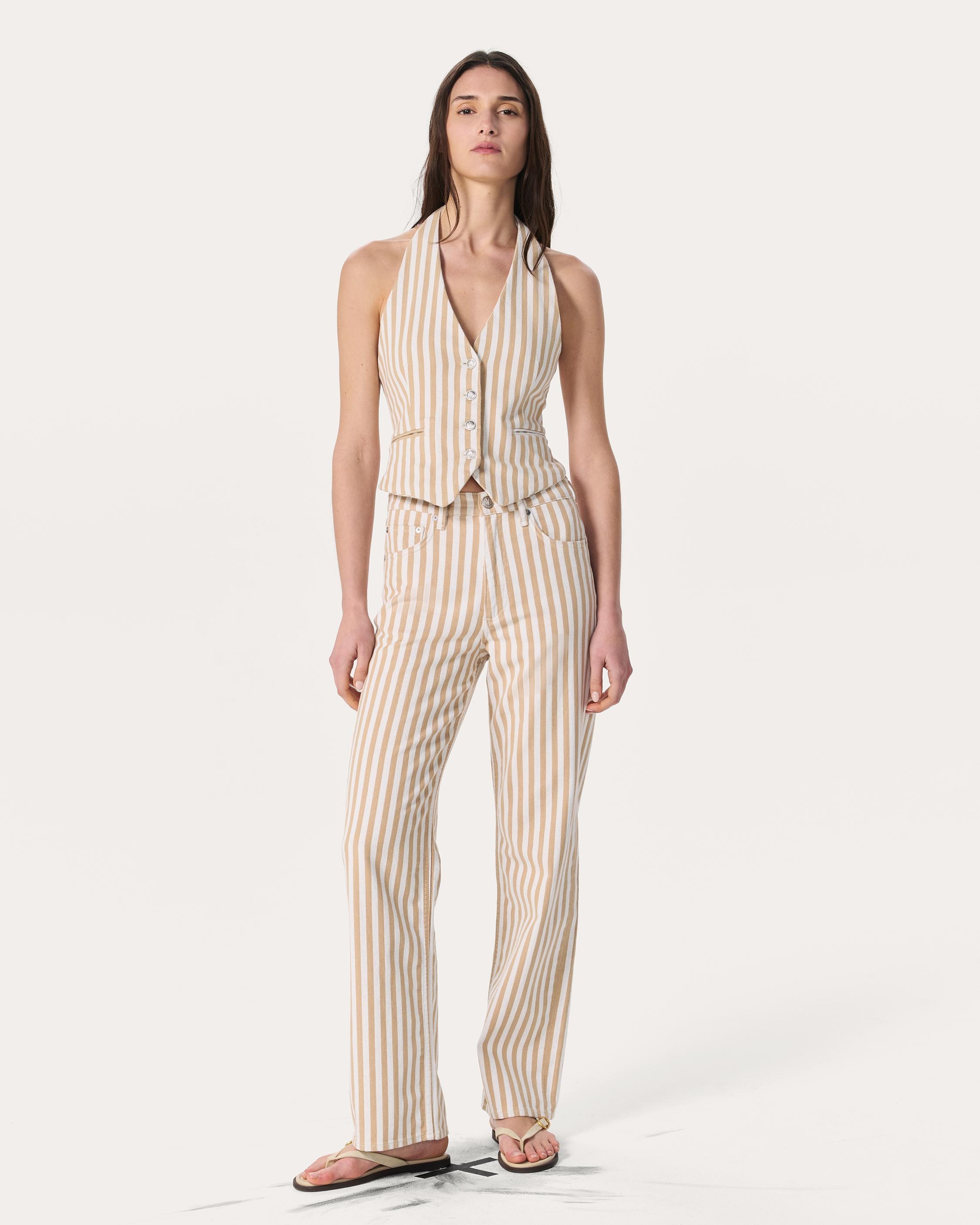 Ethel Striped Denim Vest
Vintage Stretch in Tan Stripe - 3