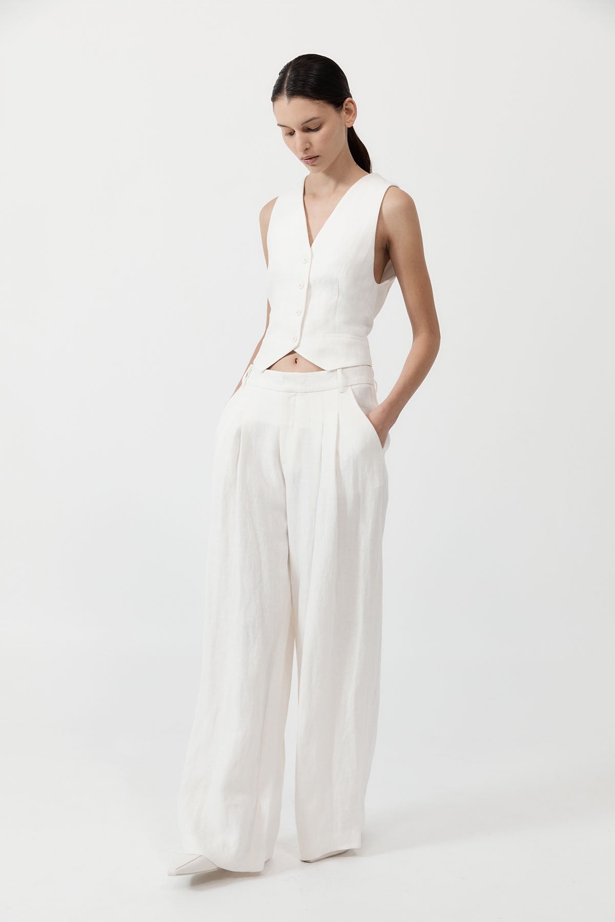 Tailored Linen Pants - Ivory - 2