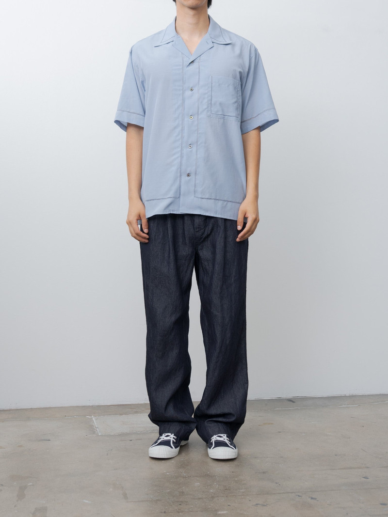 YOKE Embroidery Open Collar Shirt - Sax Blue outlook