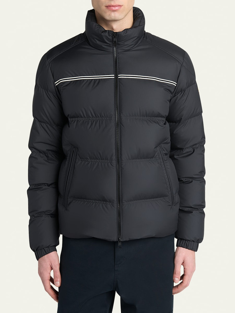Moncler Men's Bouvaque Tricolor-Trim Down Jacket outlook